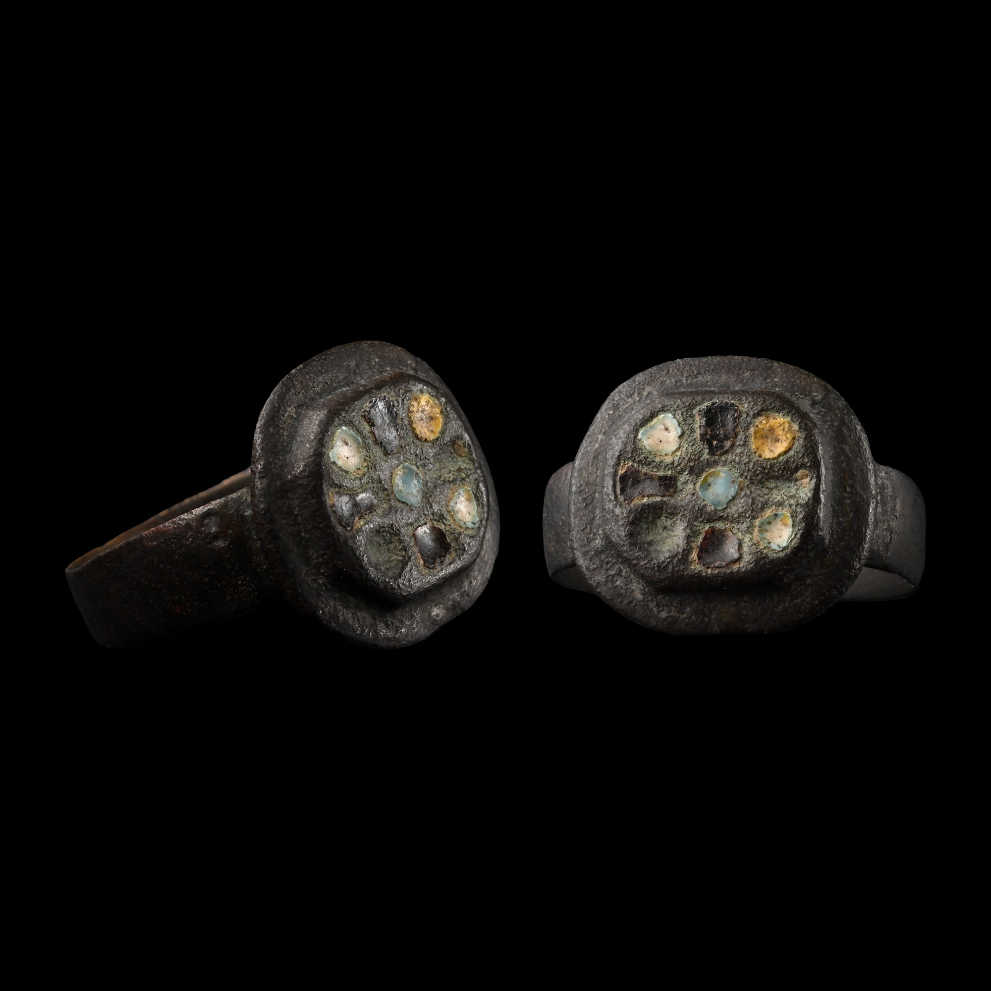 Medieval Enamelled Bronze Ring with Cross
