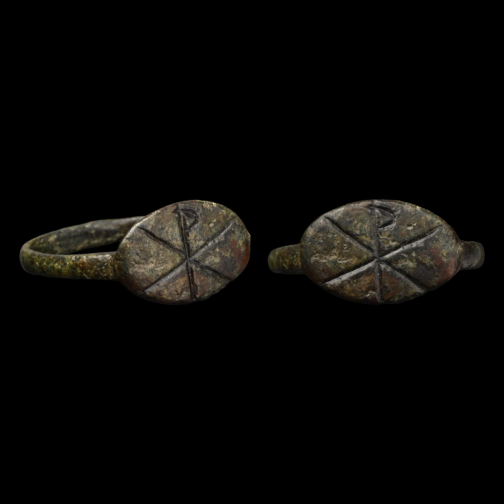 Late Roman Bronze Ring with Chi Rho
