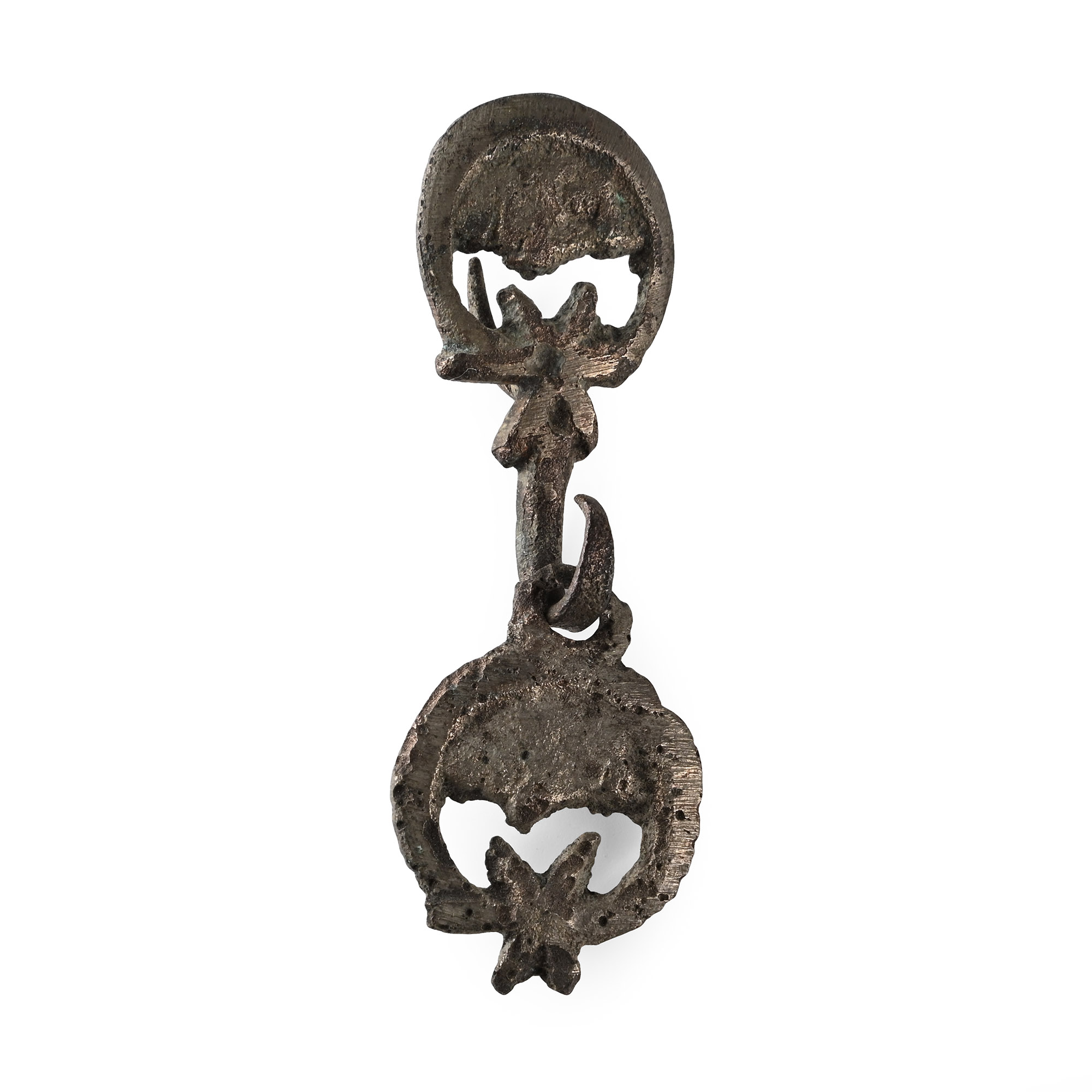 Tudor Tinned Bronze Moon and Star Fastener Pair