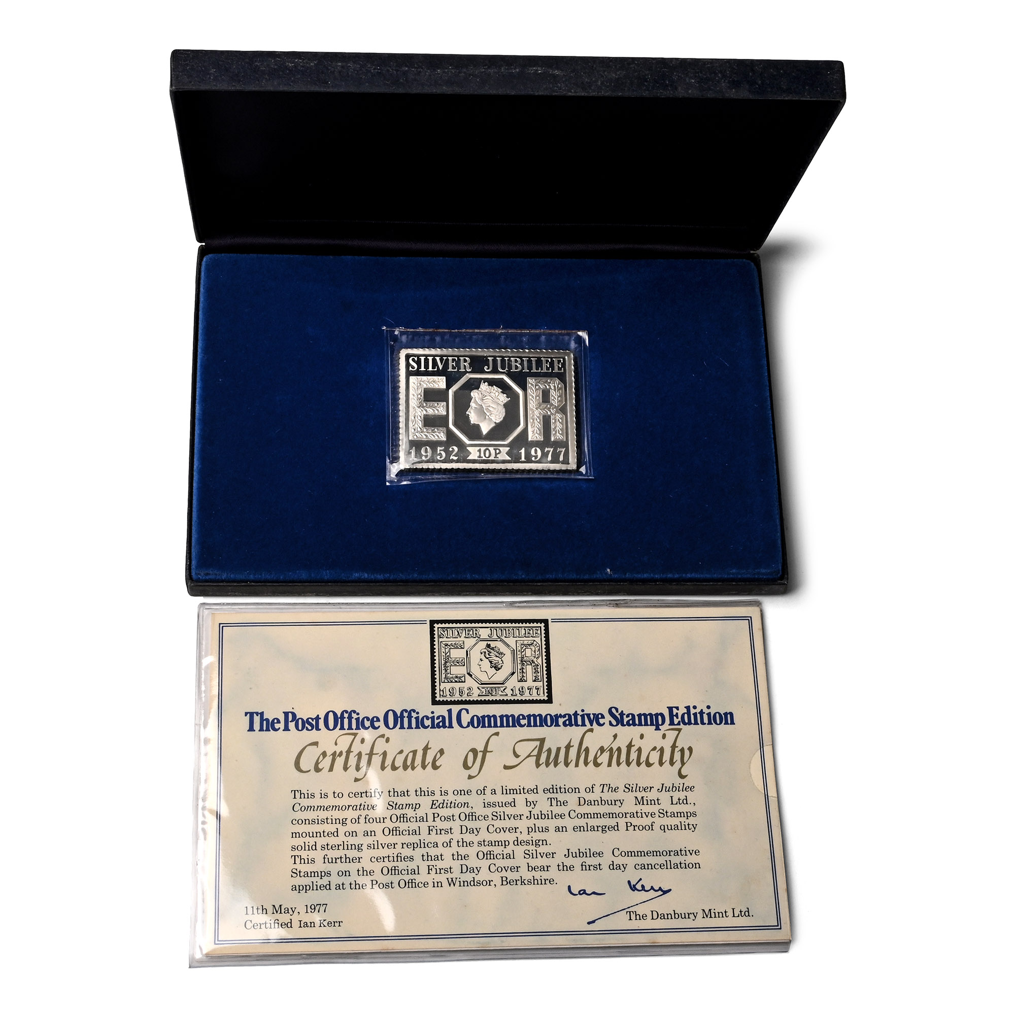 The Post Office Official Silver Jubilee Commemorative Stamp Edition Silver Ingot and First Day Cover.