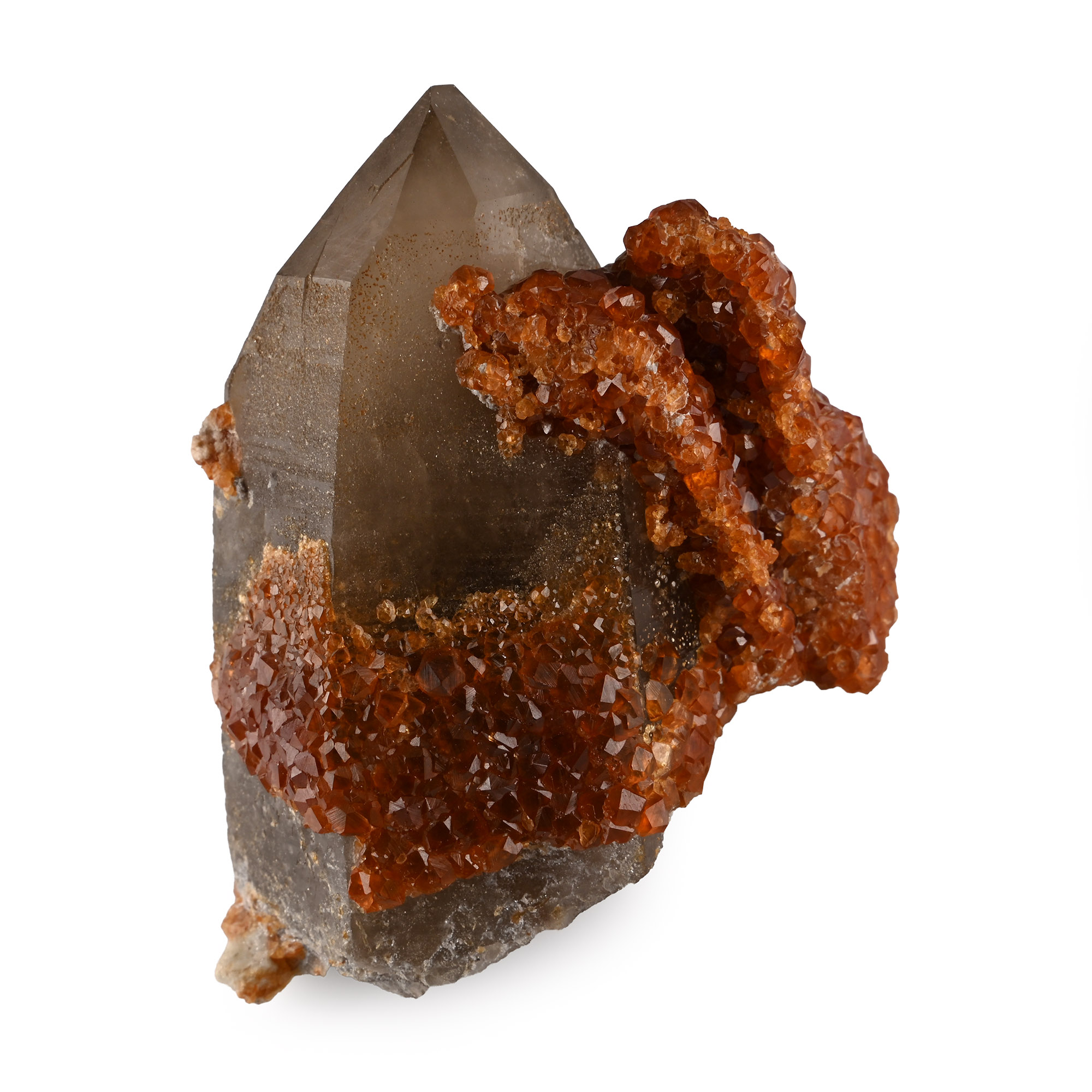 Spessartine Garnet with Smoky Quartz Mineral Display Specimen