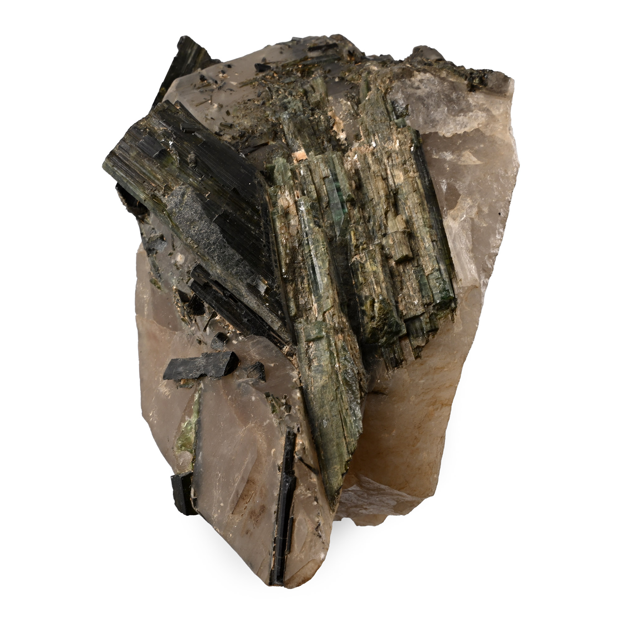 Green Tourmaline on Quartz Crystal Mineral Display Specimen