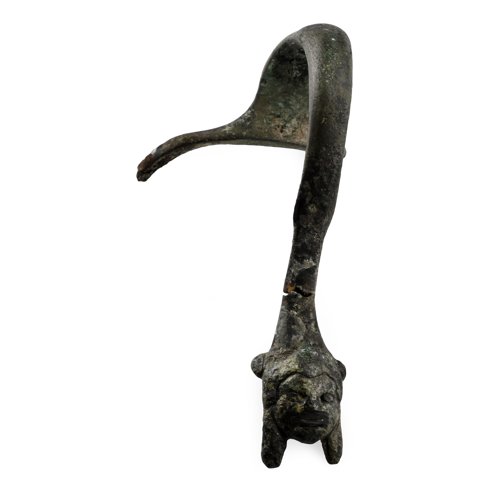 Roman Bronze Vessel Handle with Face