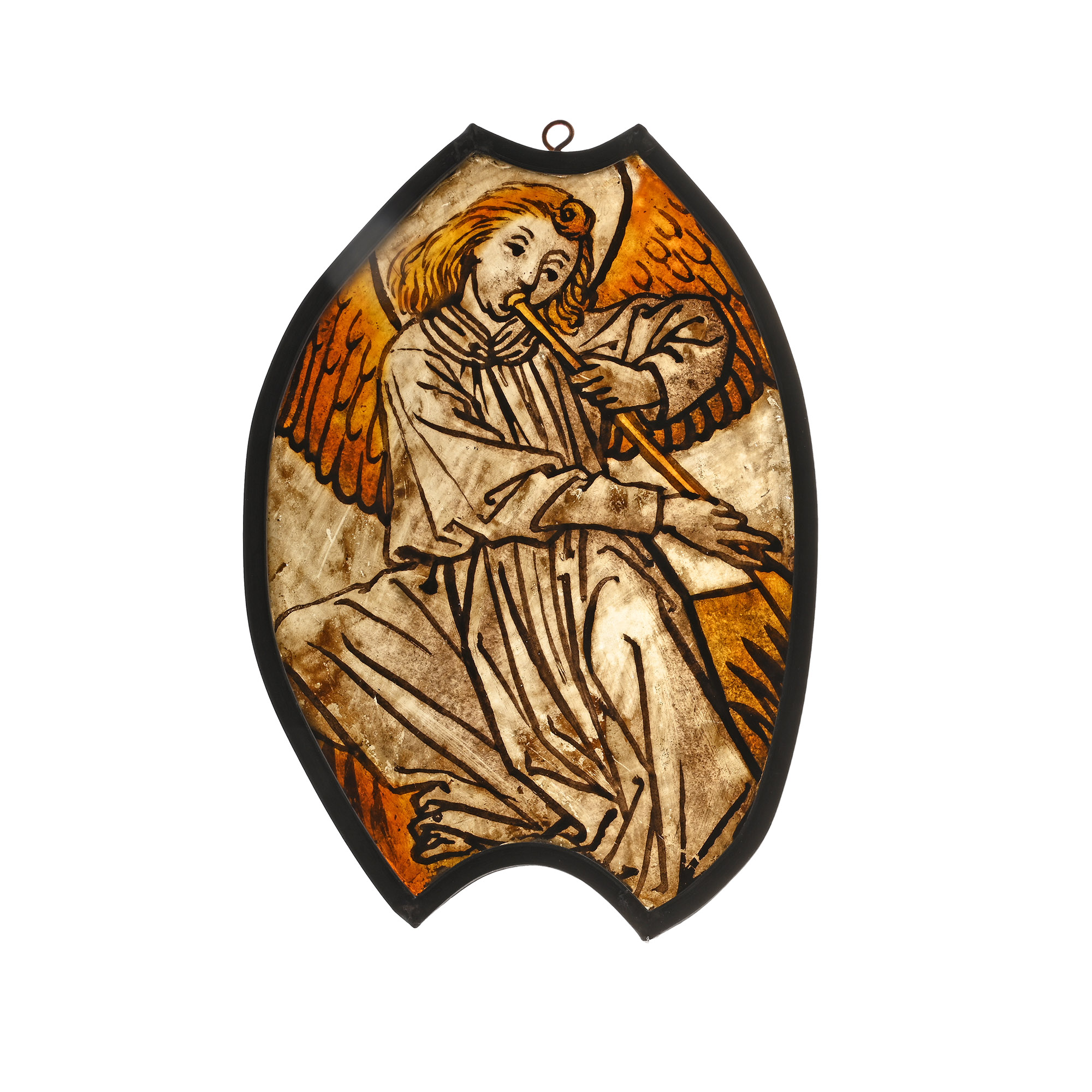 Medieval Stained Glass Panel with Trumpeting Angel
