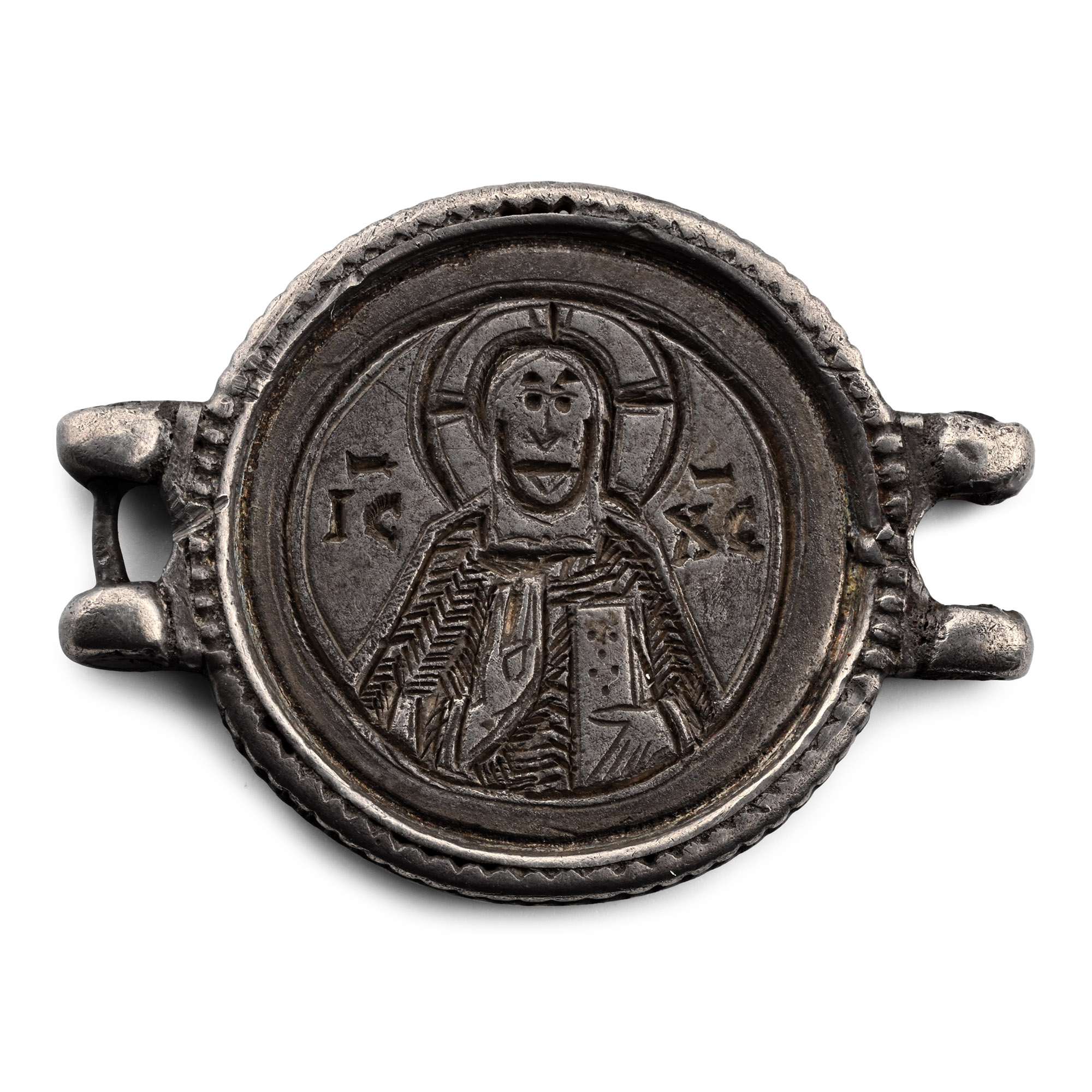 Byzantine Silver Medallion with Christ and the Virgin Mary
