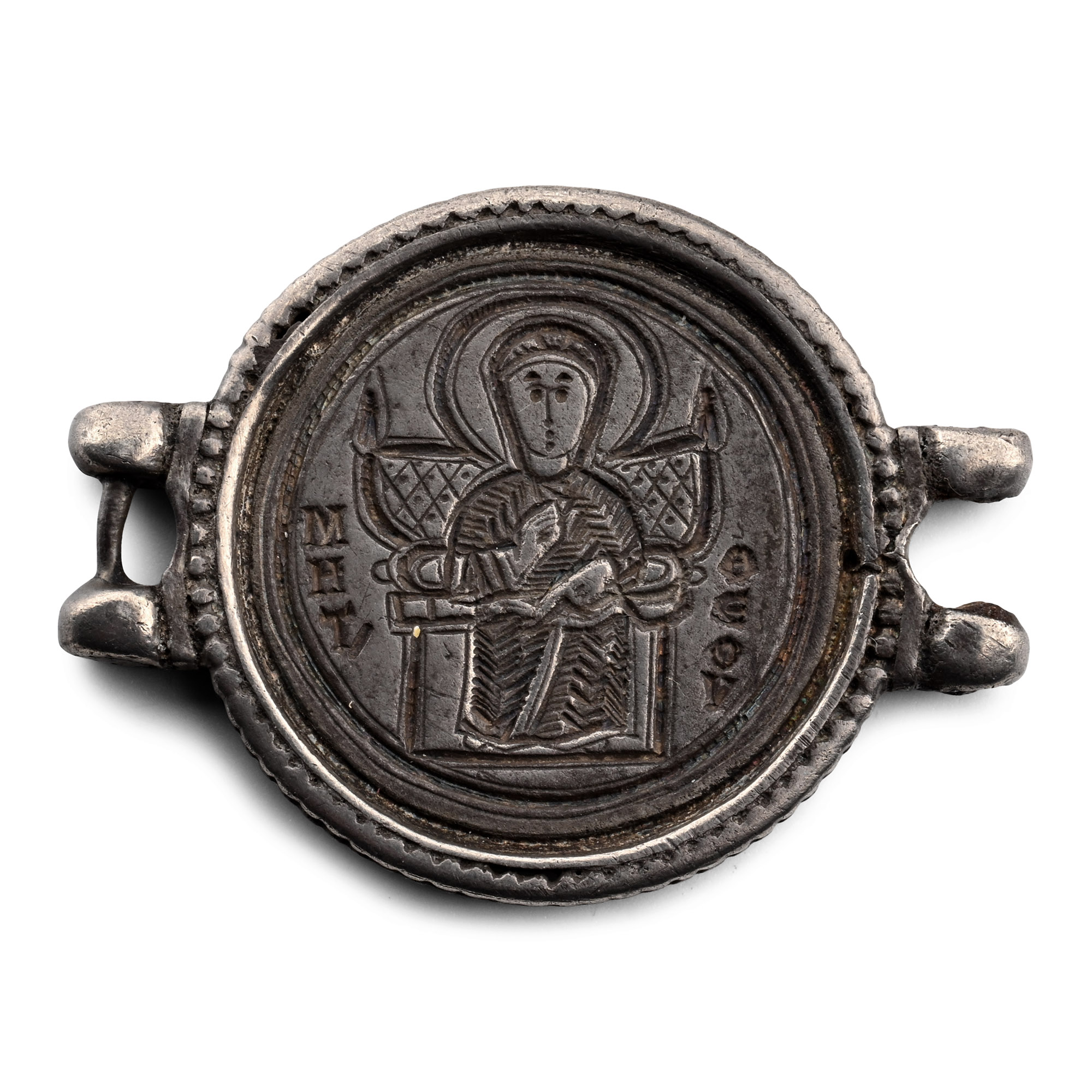 Byzantine Silver Medallion with Christ and the Virgin Mary