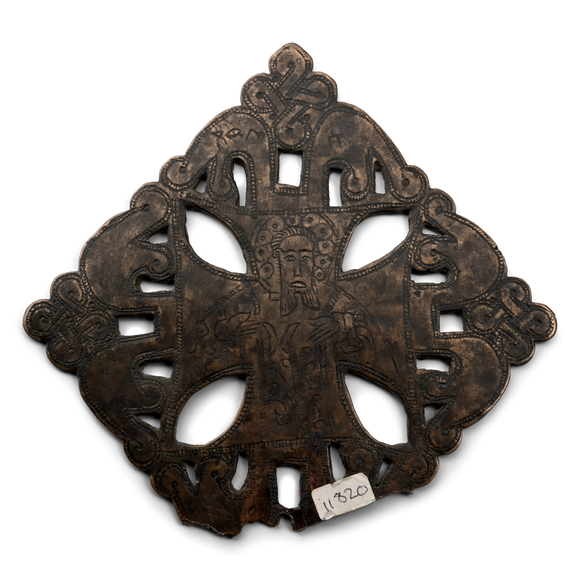 Medieval Brass Cross with God the Father and an Evangelist