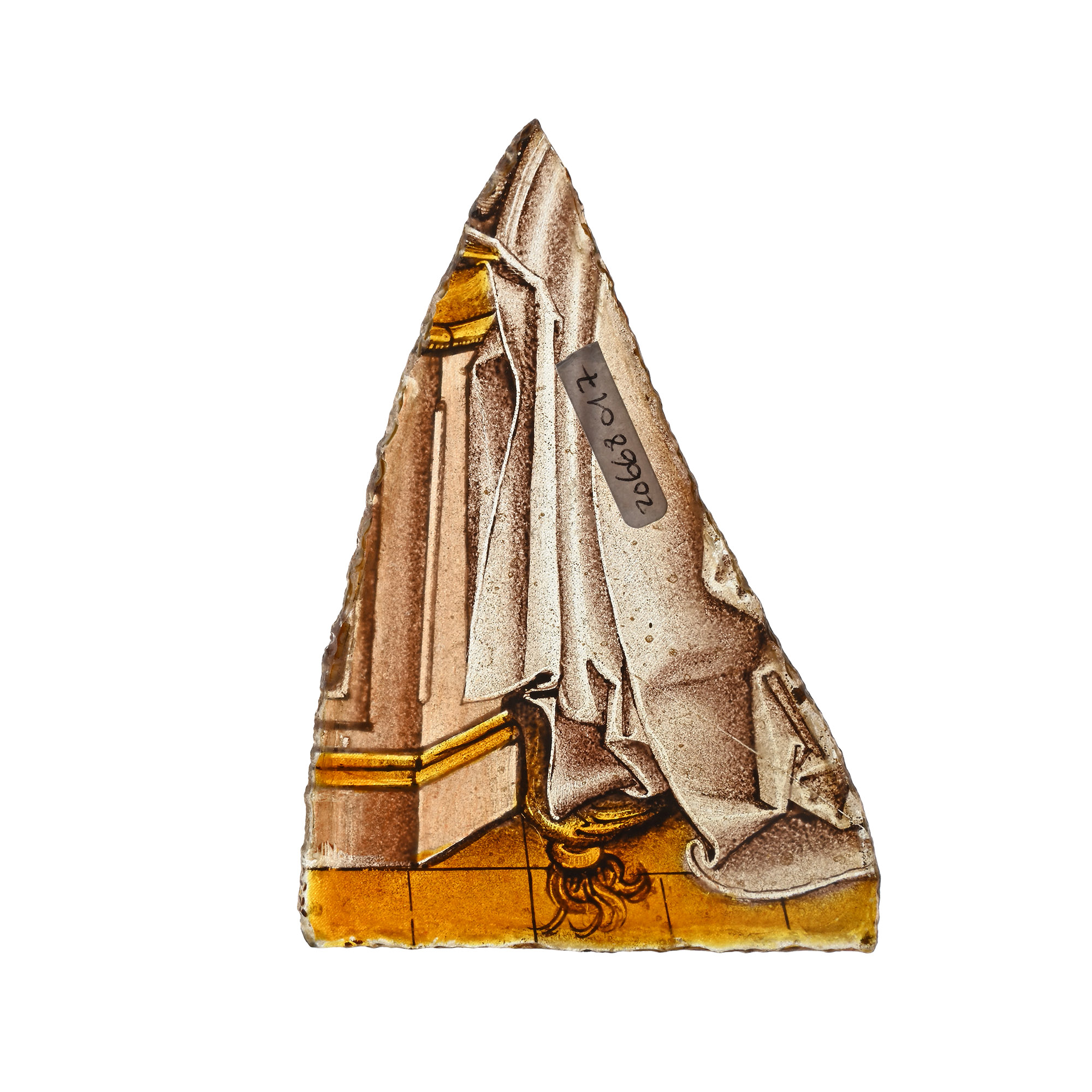 Medieval Stained Glass Fragment with Draperies and Prie Dieu of the Virgin of the Annunciate