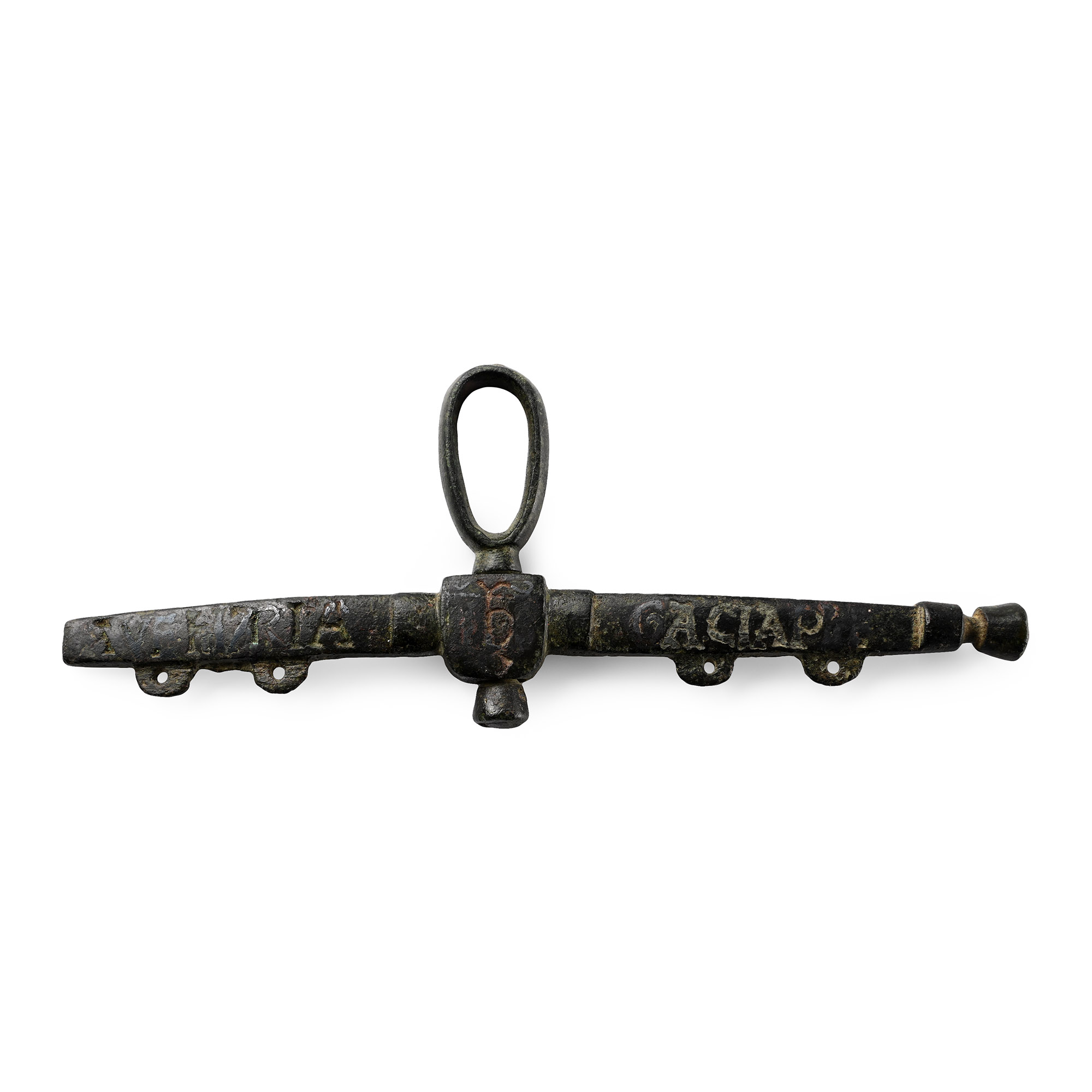 Medieval Bronze Purse Bar with Niello Inlay