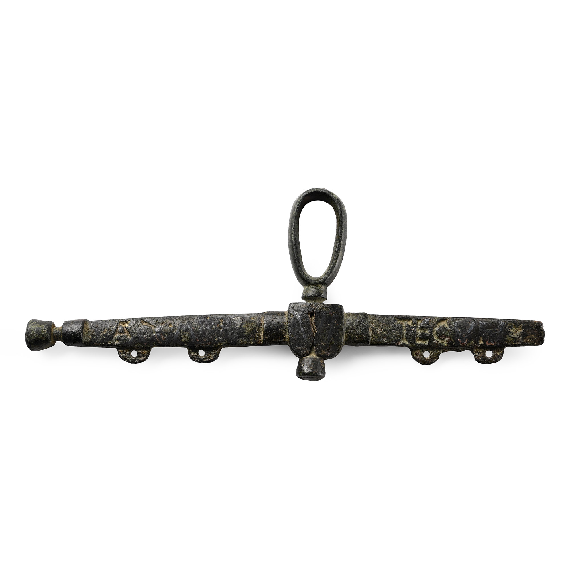 Medieval Bronze Purse Bar with Niello Inlay