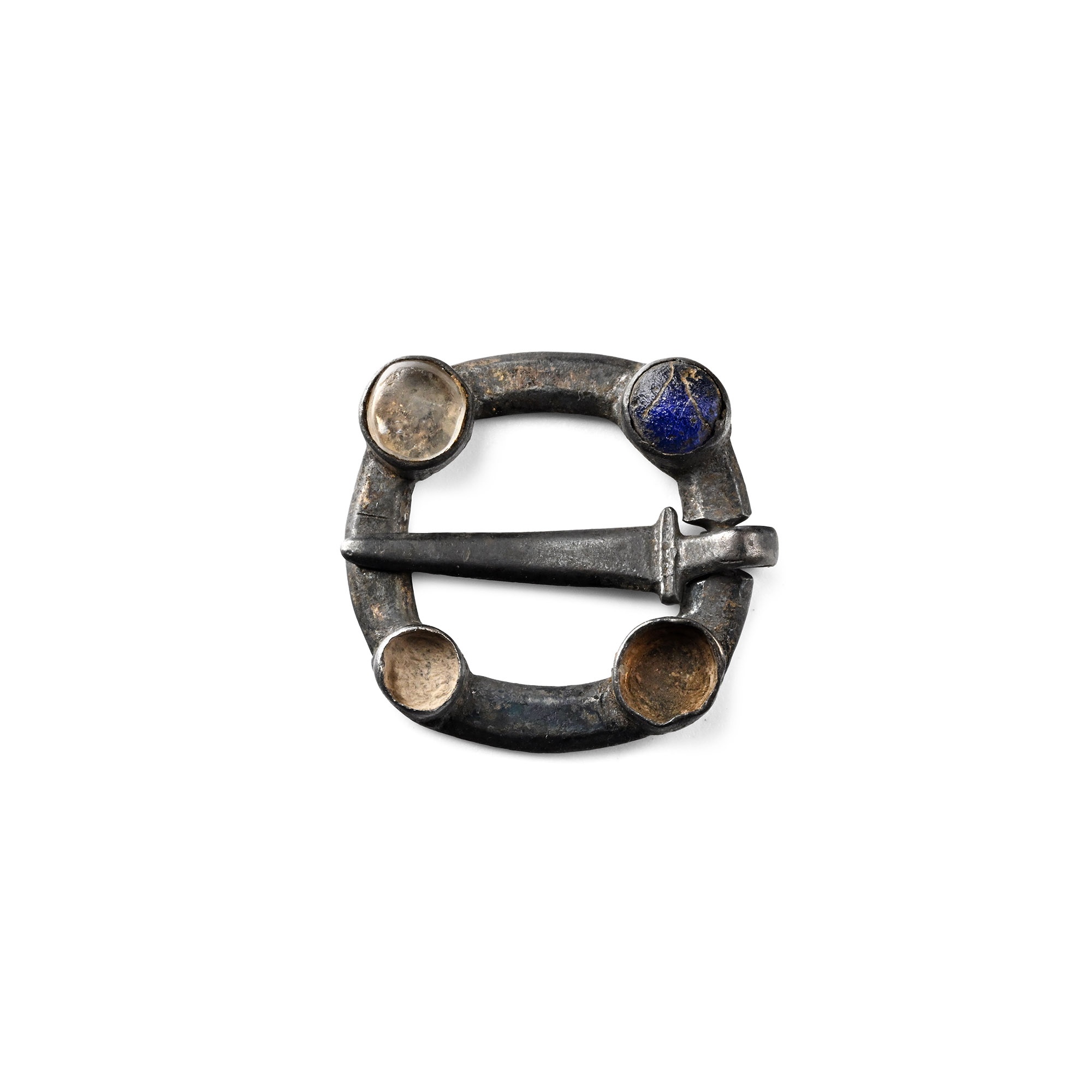 Medieval Bronze Ring Brooch with Cabochons