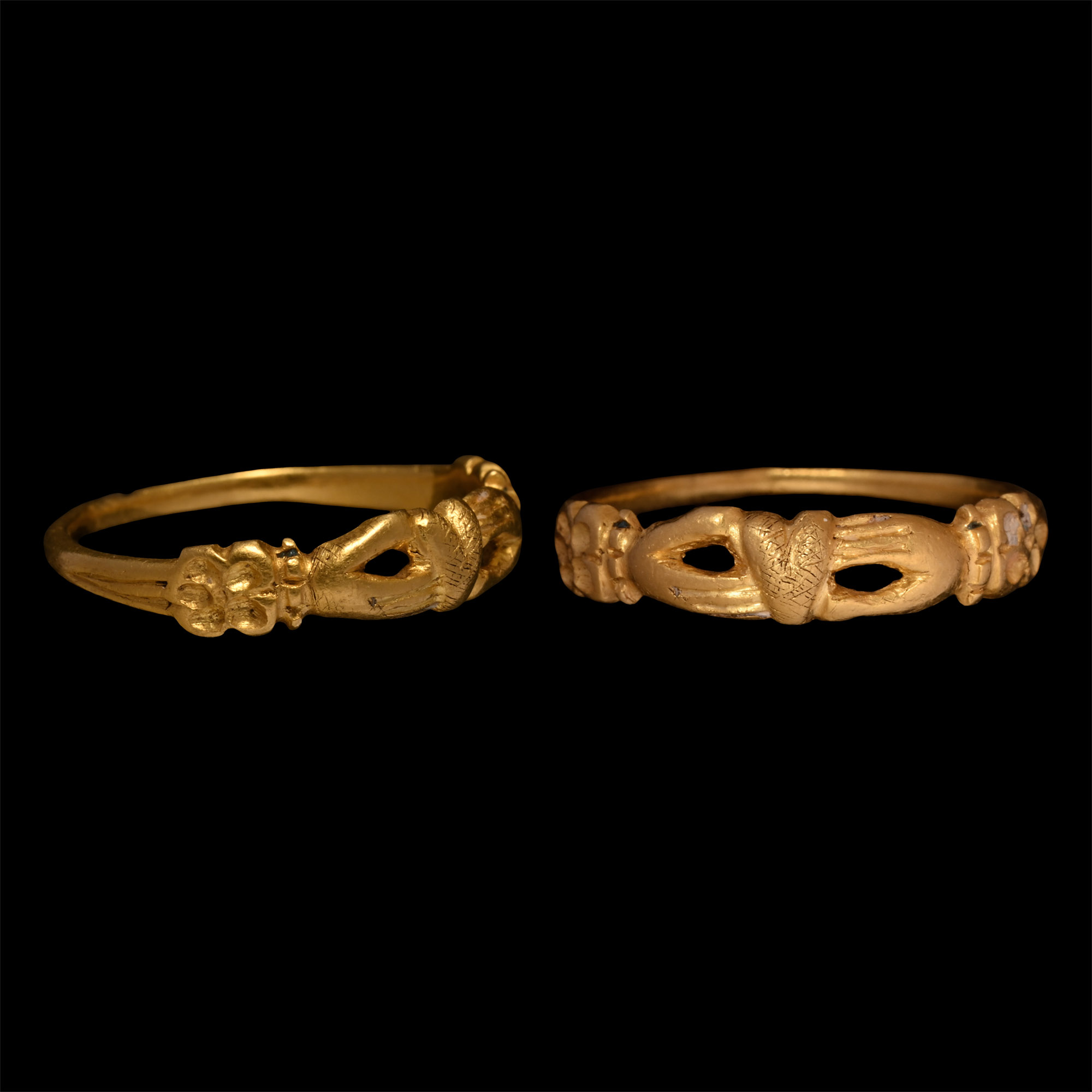 Gold Fede Ring with Hands Holding a Heart