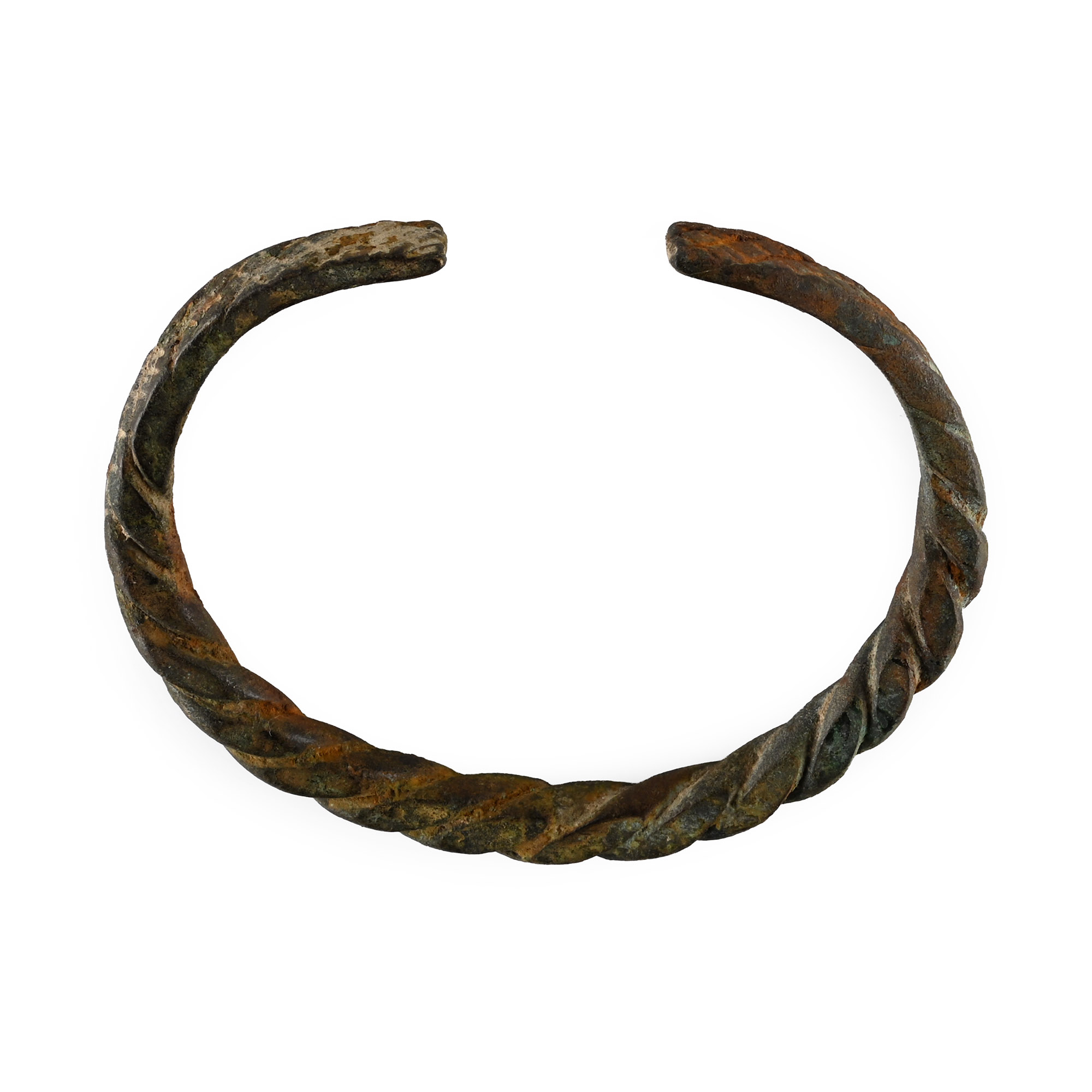 Viking Age Twisted Bronze Bracelet with Hatch-Decorated Terminals