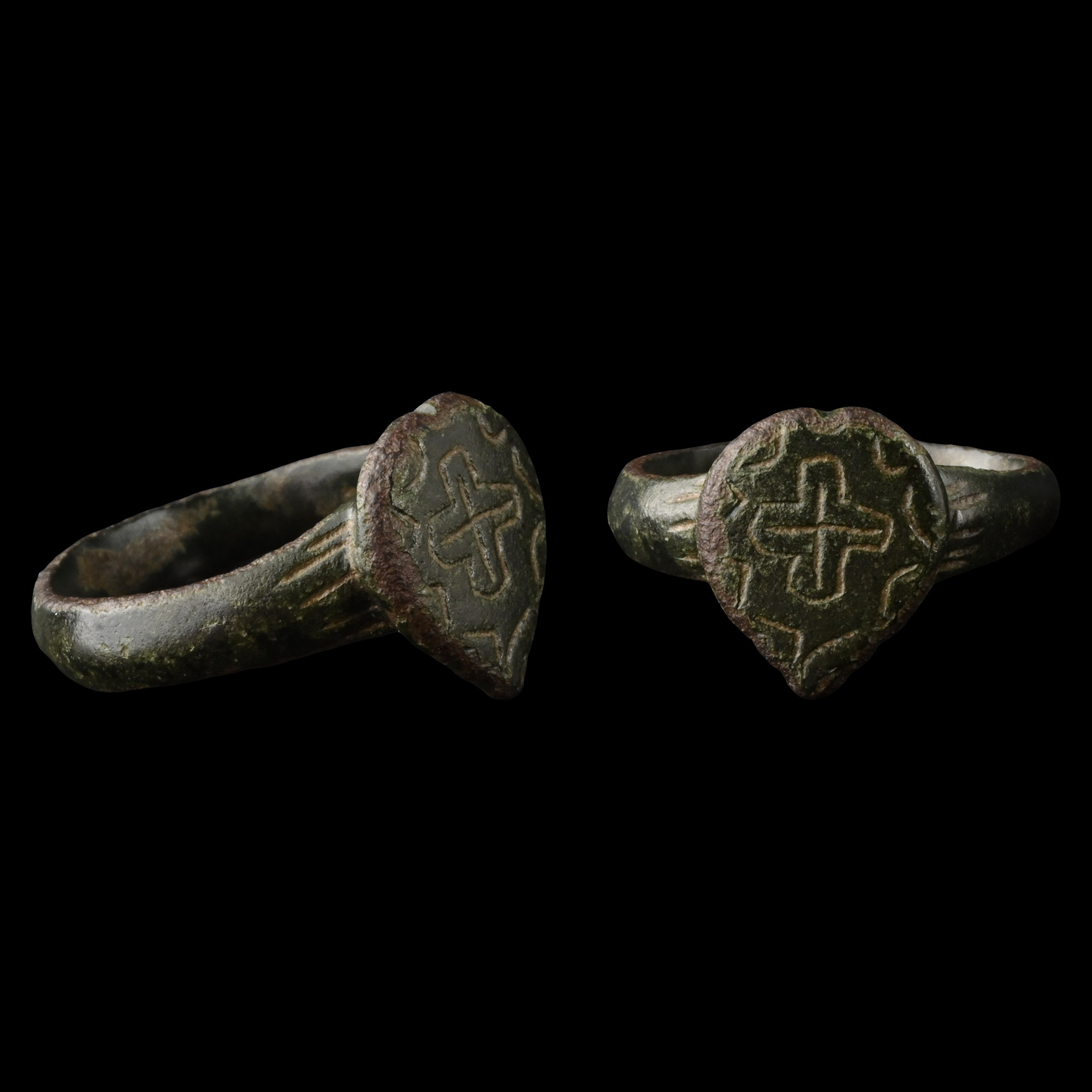 Medieval Bronze Ring with Cross