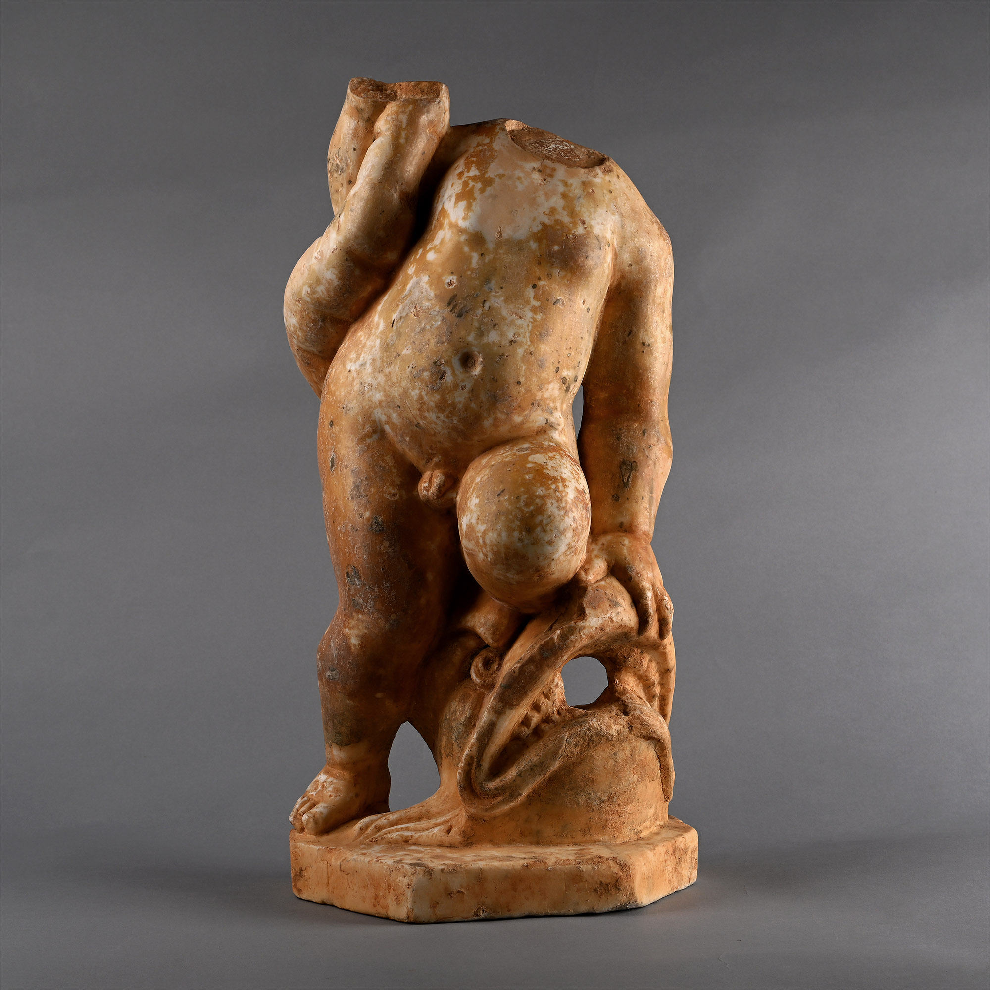 Marble Fountain Sculpture of a Putto Wrestling a Fish