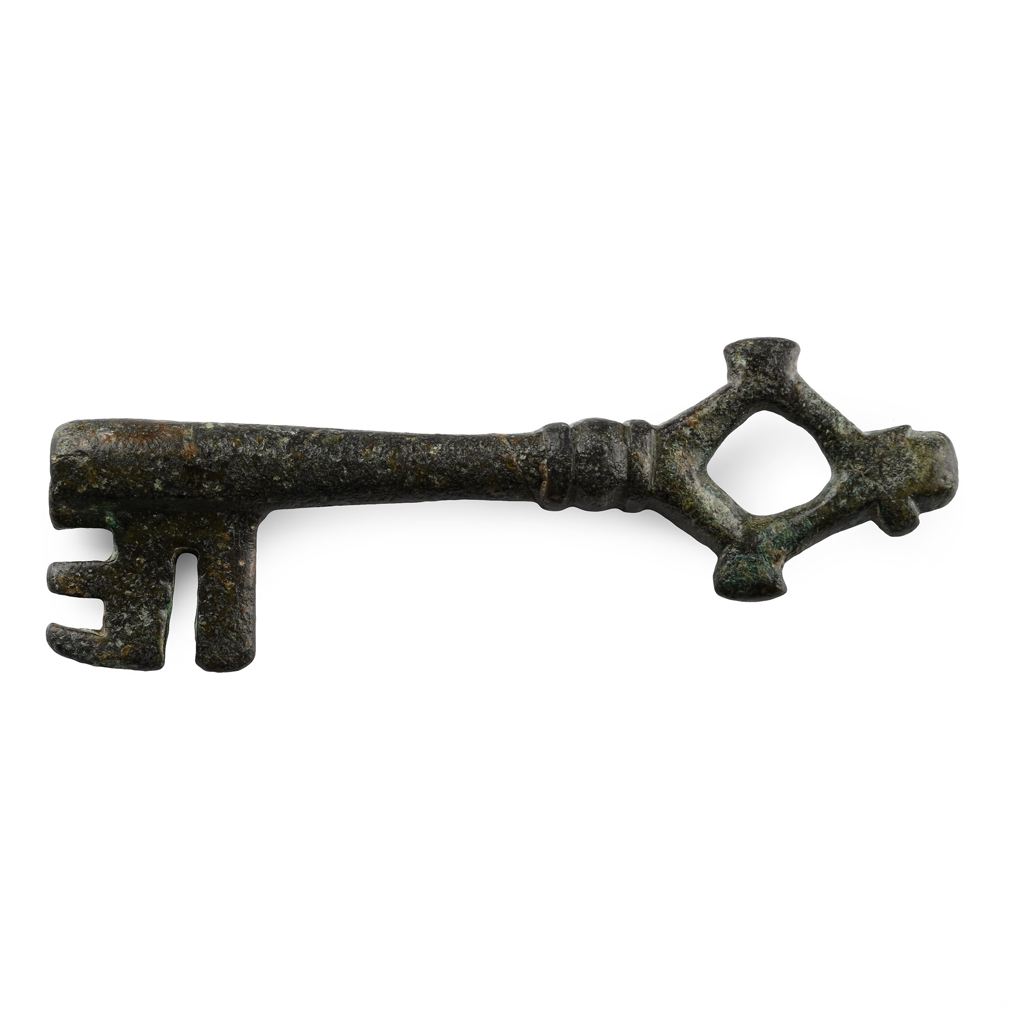 Large Medieval Bronze Door Key with Lozenge Handle