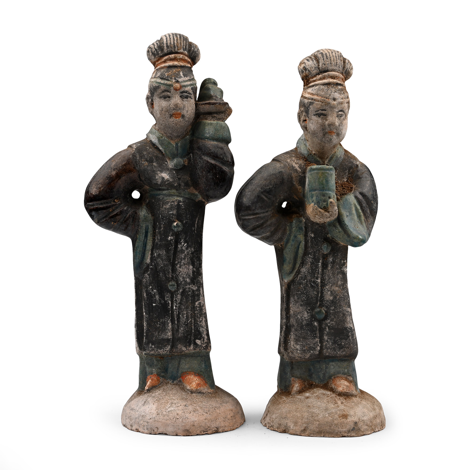 Chinese Qing Green Glazed Terracotta Retainer Pair
