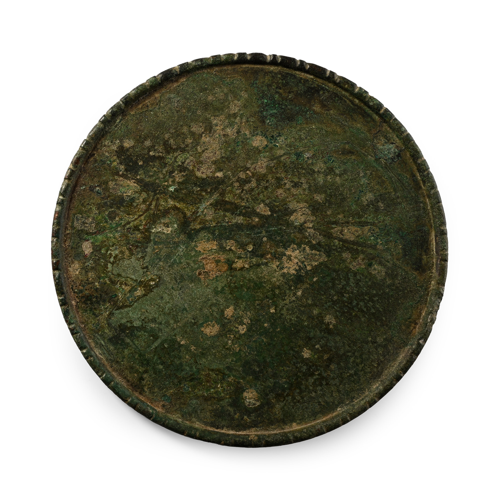 Medieval Bronze Platter with Decorated Edge