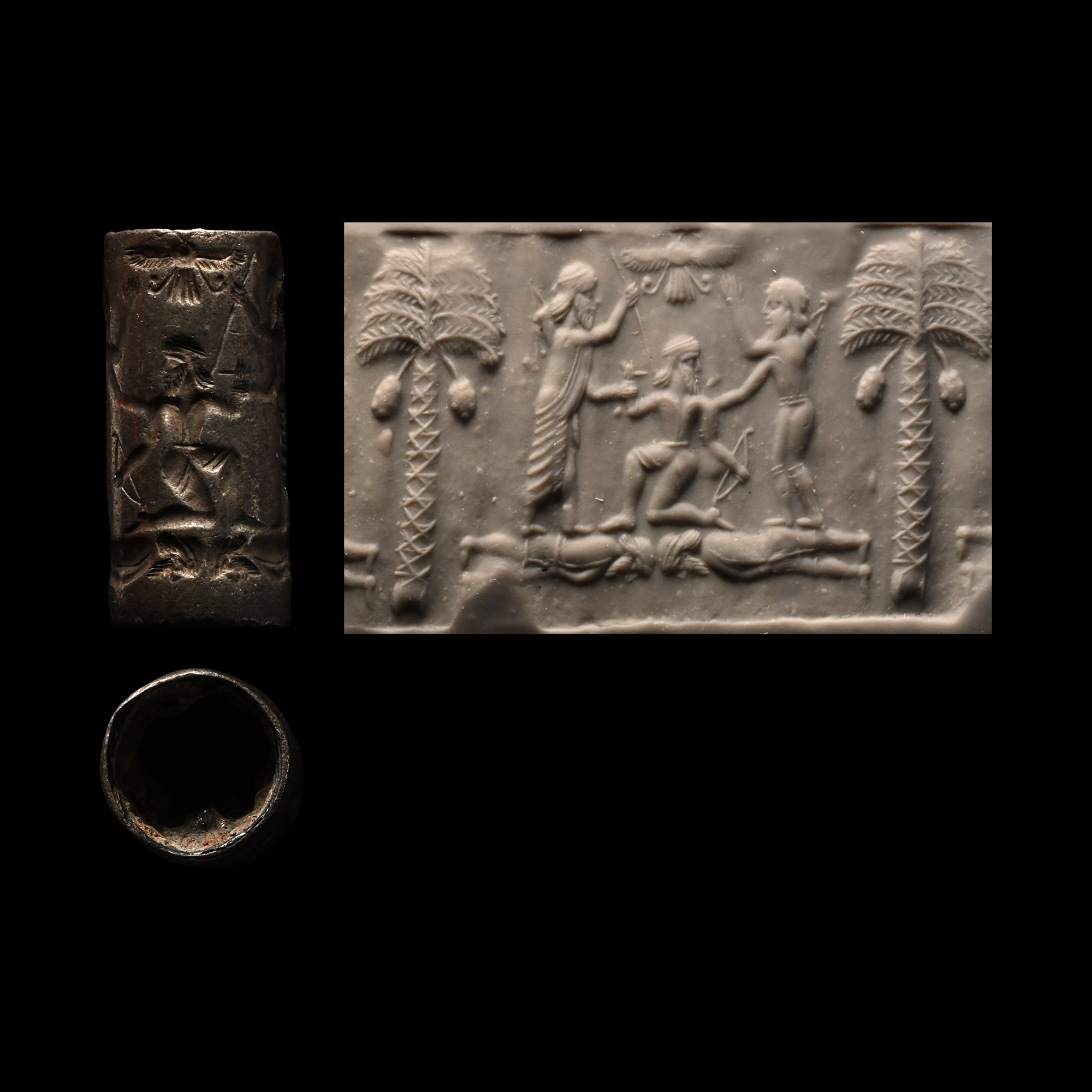Achaemenid Silver Cylinder Seal Case with Battle Scene