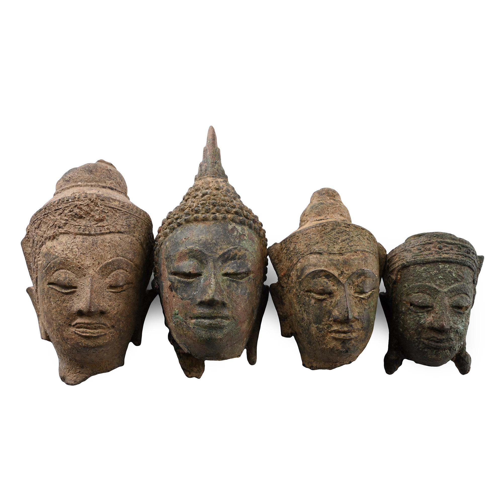 South East Asian Bronze Buddha Head Collection
