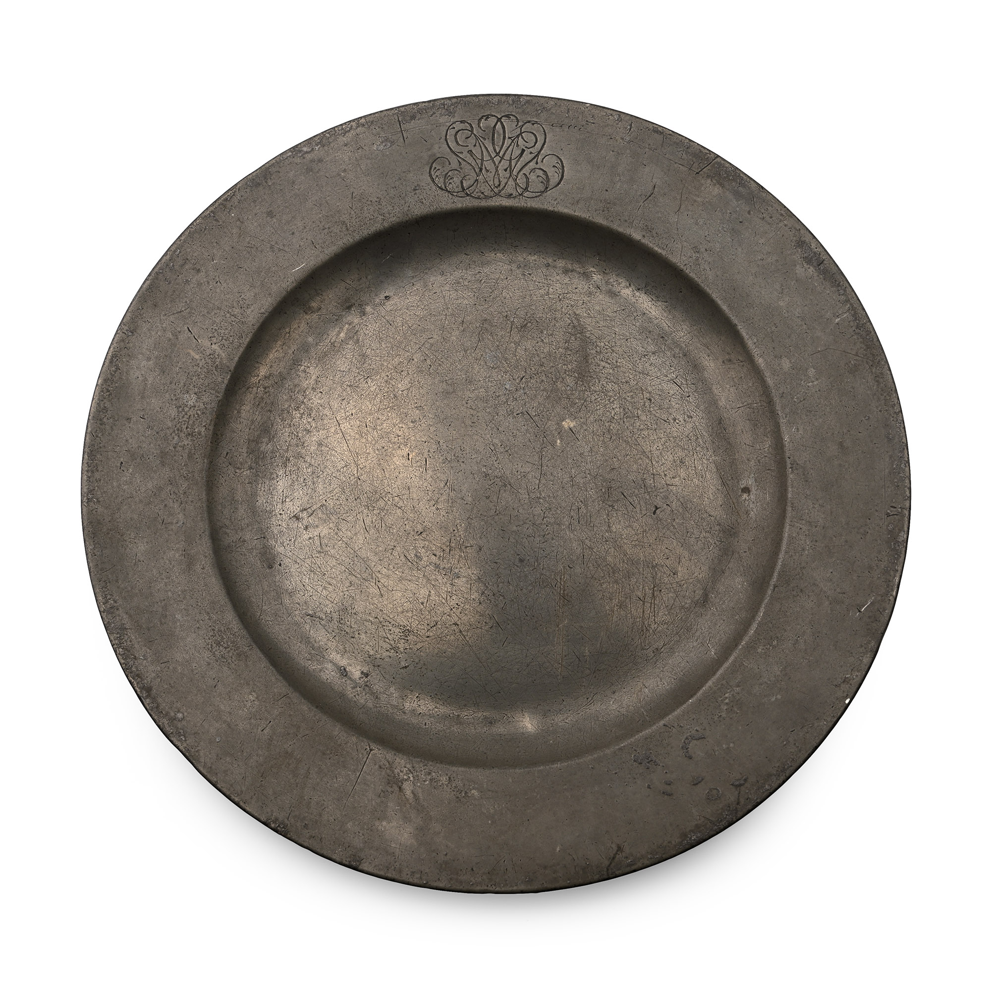 Georgian Pewter Plate with Monogram and Maker's Marks