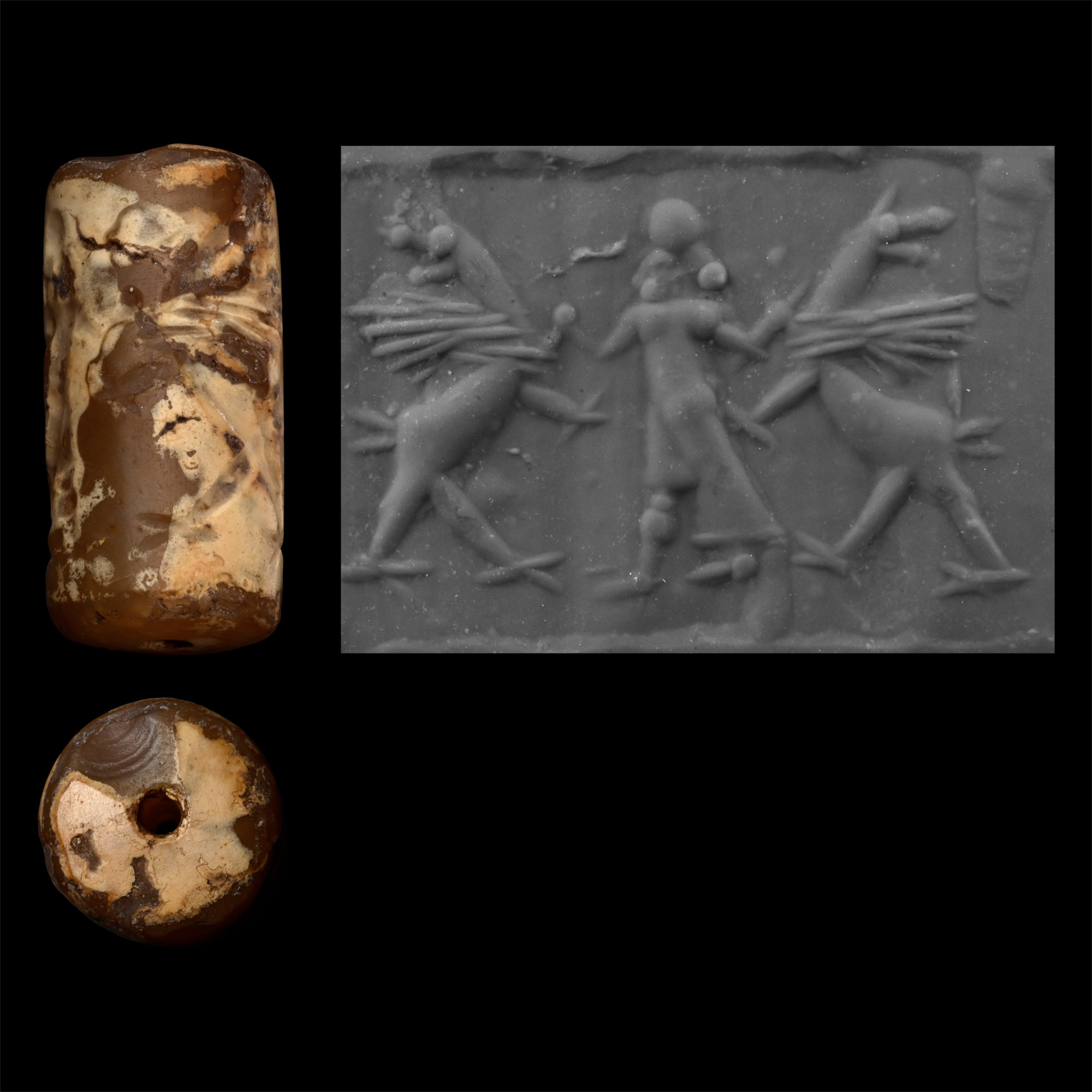 Late Assyrian Yellow Chalcedony Cylinder Seal with Standing God