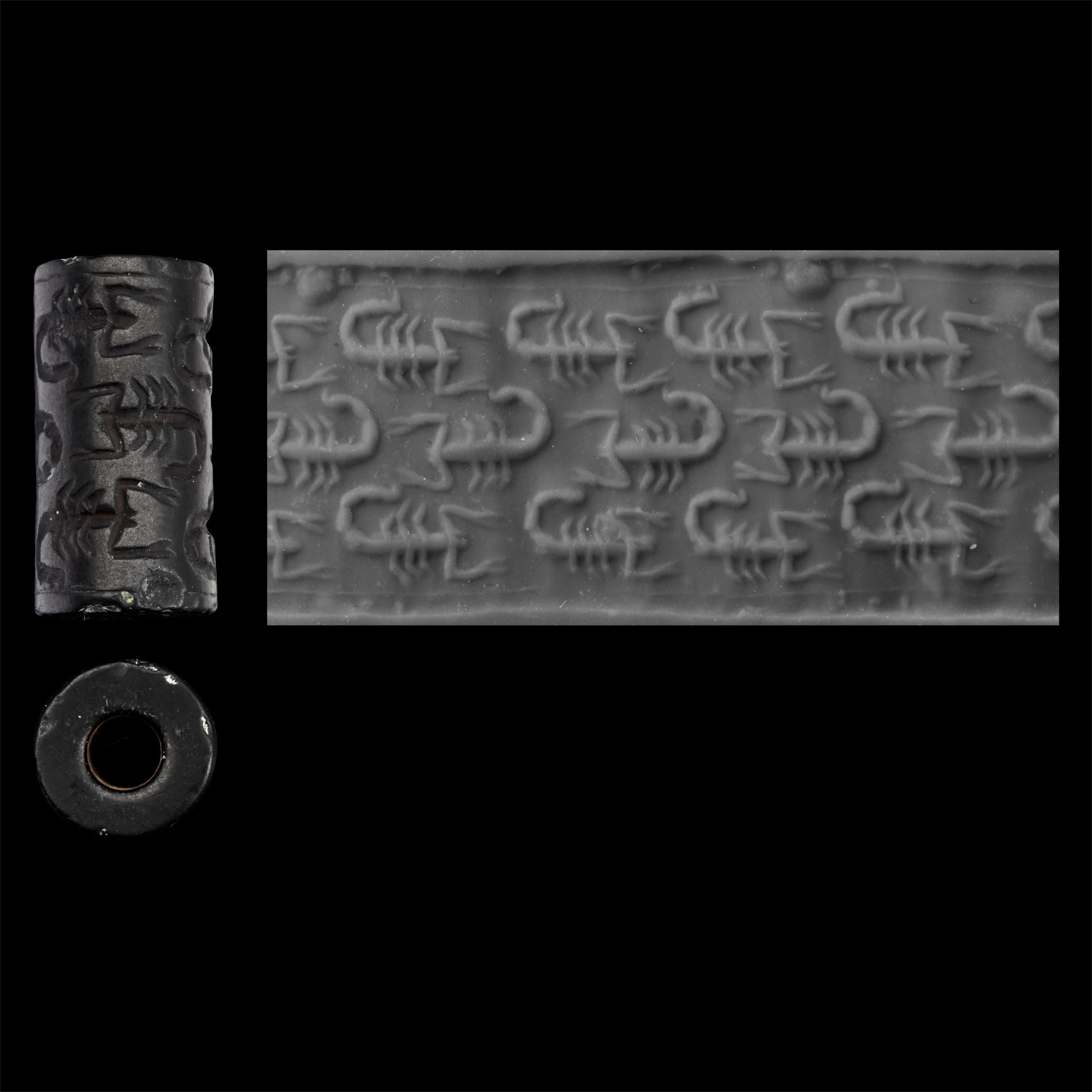 Syrian Hematite Cylinder Seal with Scorpions