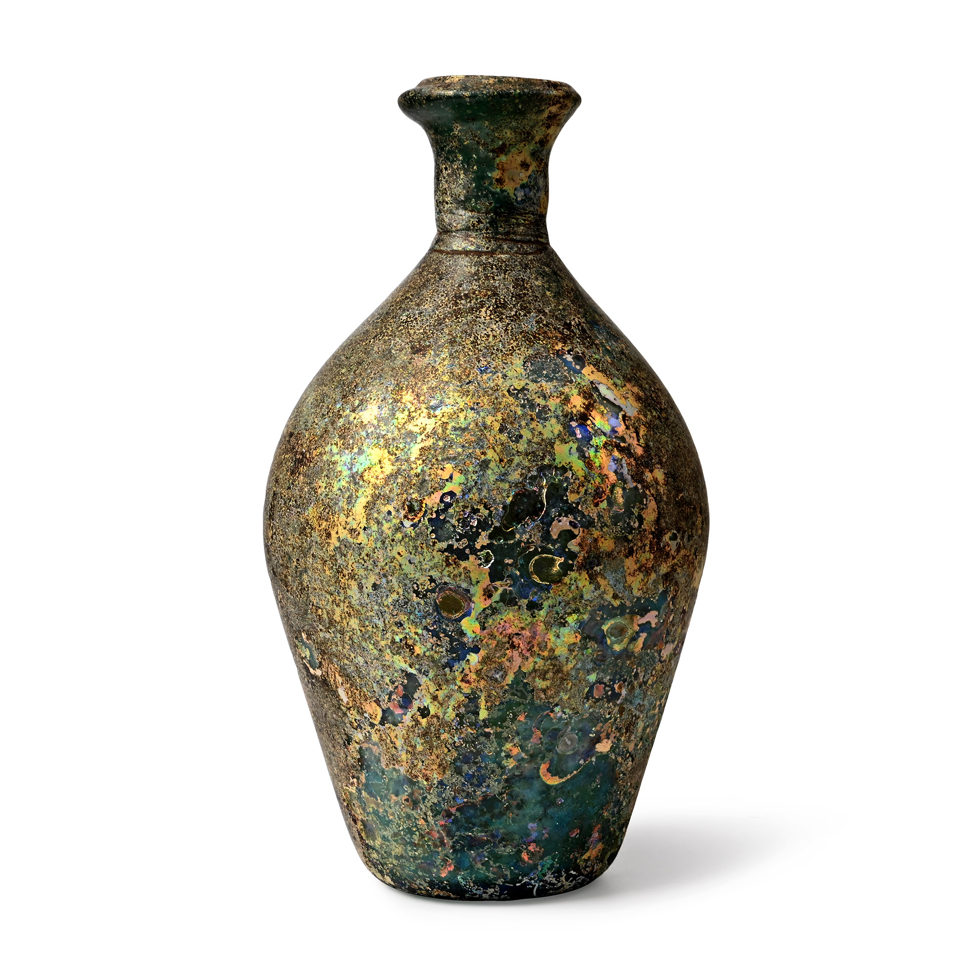 Large Roman Green Glass Flask with Iridescence