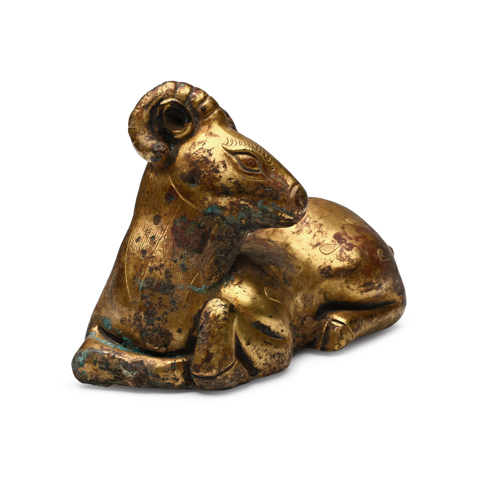 Chinese Song Style Gilt Reclining Ram Statuette