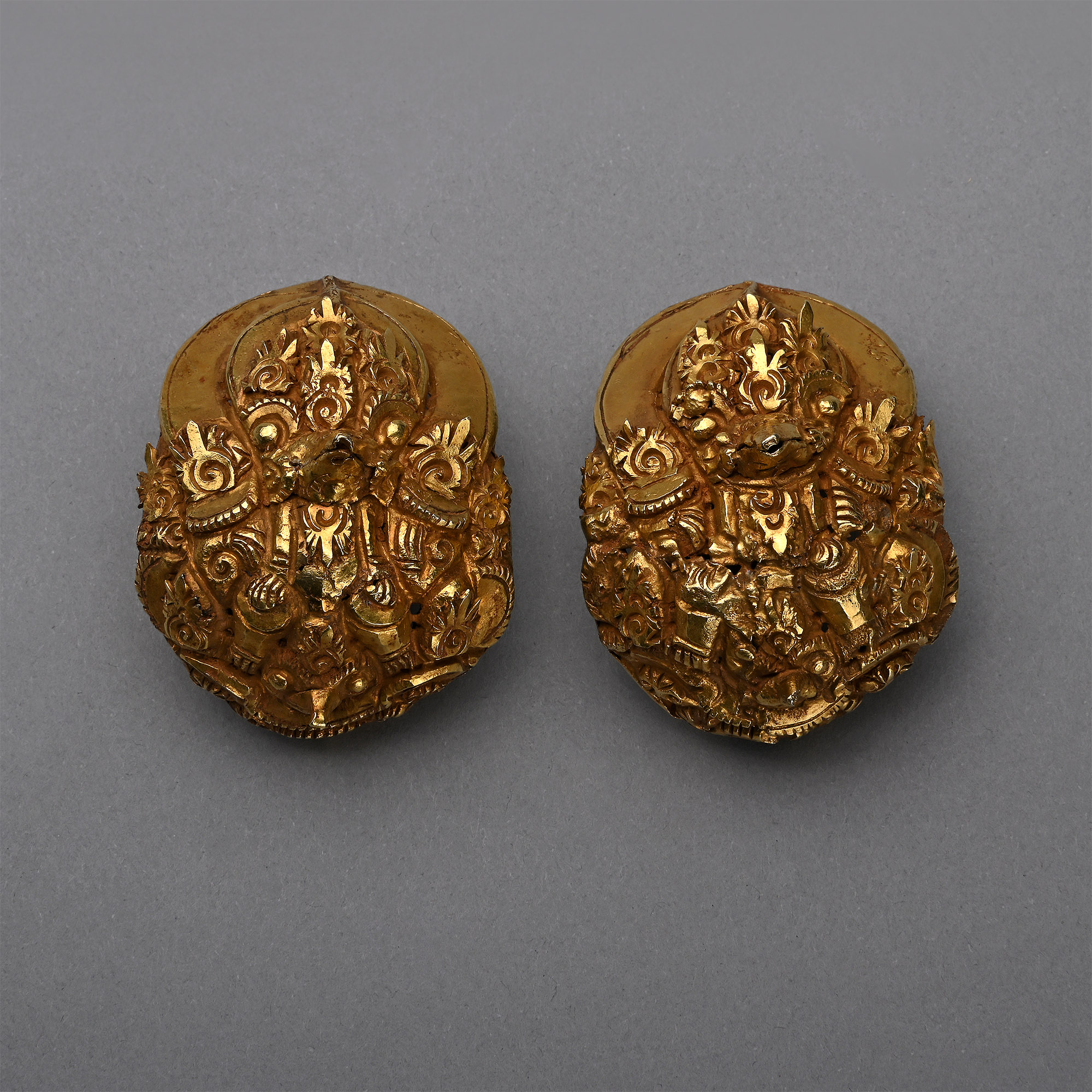 Elaborate Javanese Gold Zoomorphic Ear Ornaments