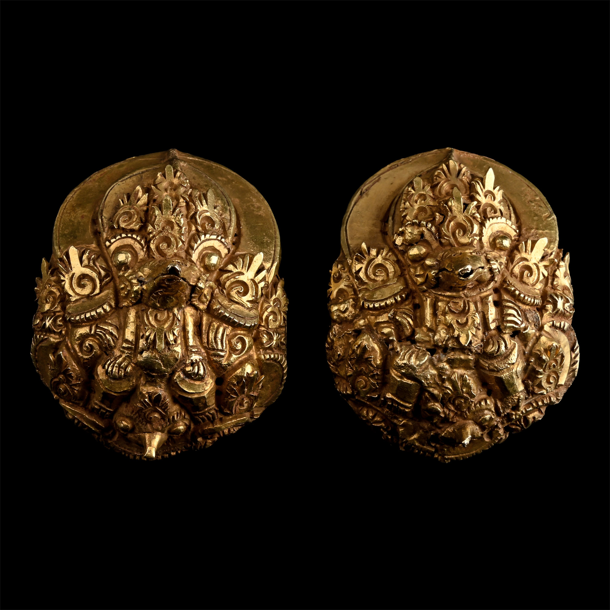 Elaborate Javanese Gold Zoomorphic Ear Ornaments