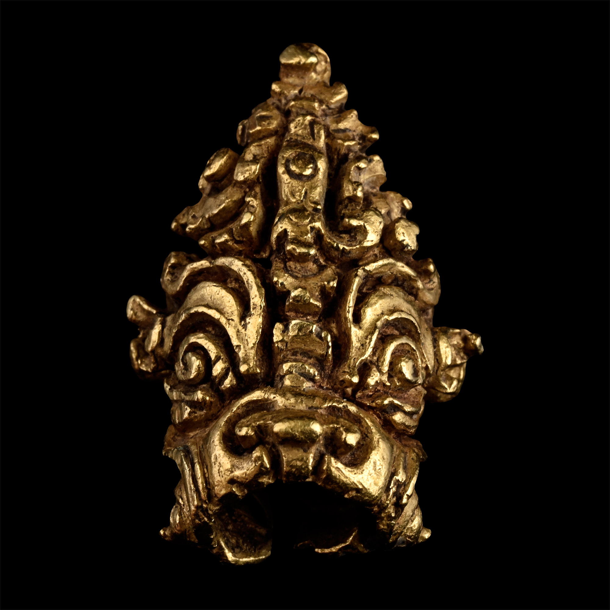 Late Gupta Gold Hair Ring with Makara Mask