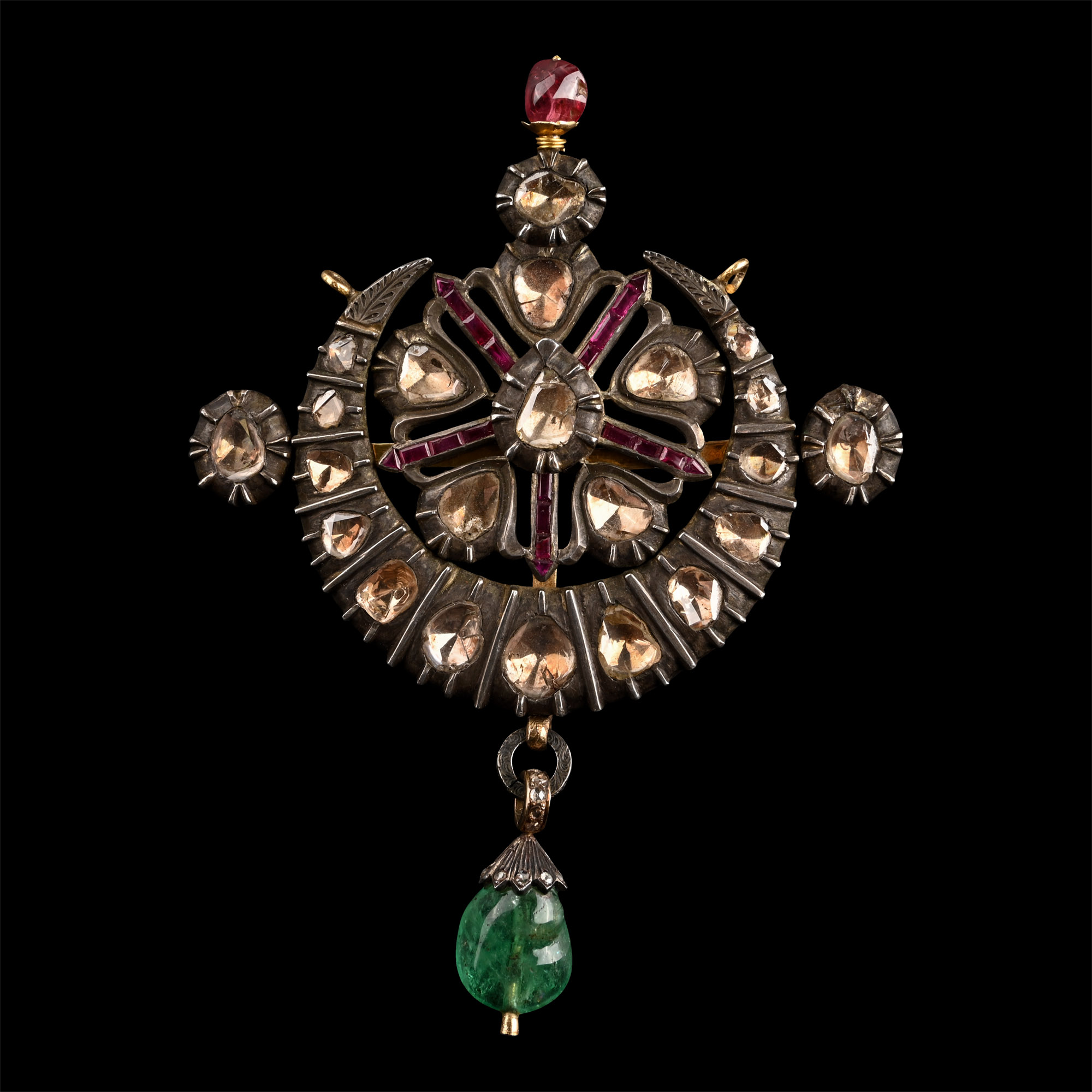 Bejewelled Naya Chand - Niyam Composite Pendant with Diamonds in Pachikam Setting