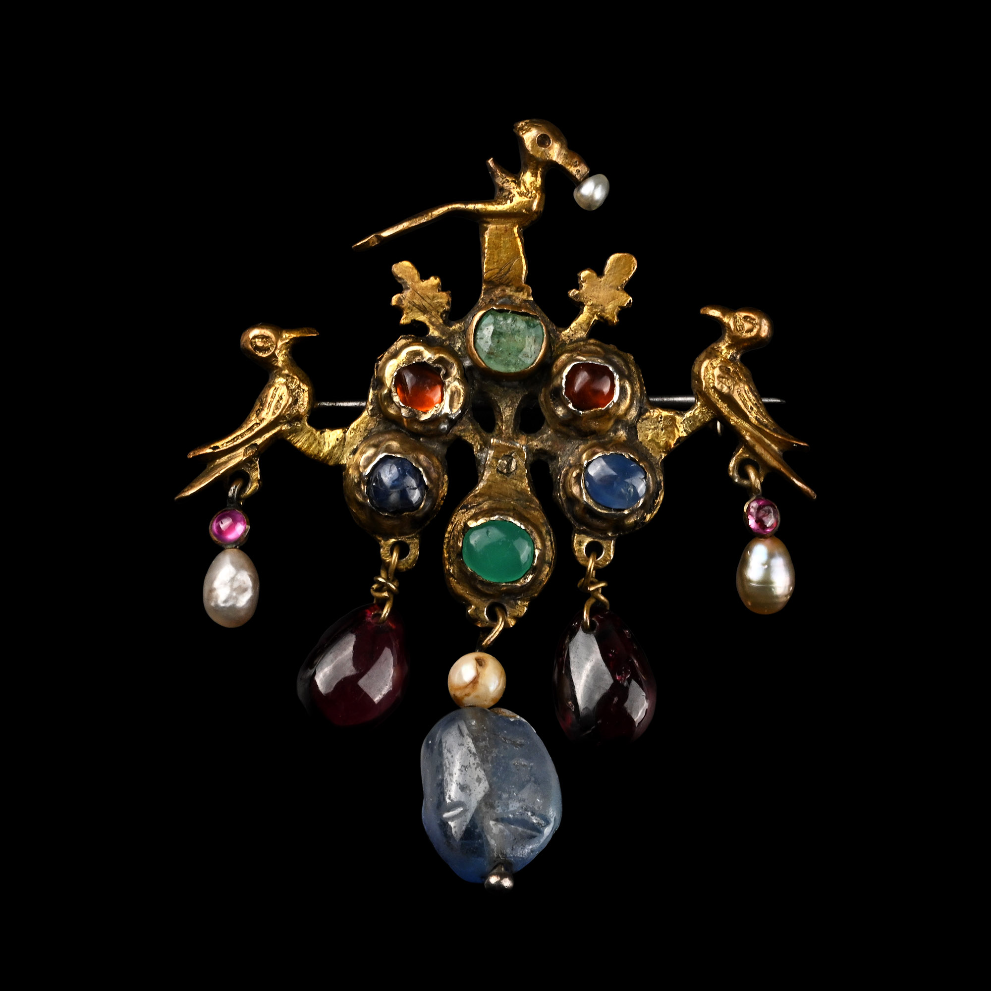 Silver-Gilt Brooch with Inset Gemstones