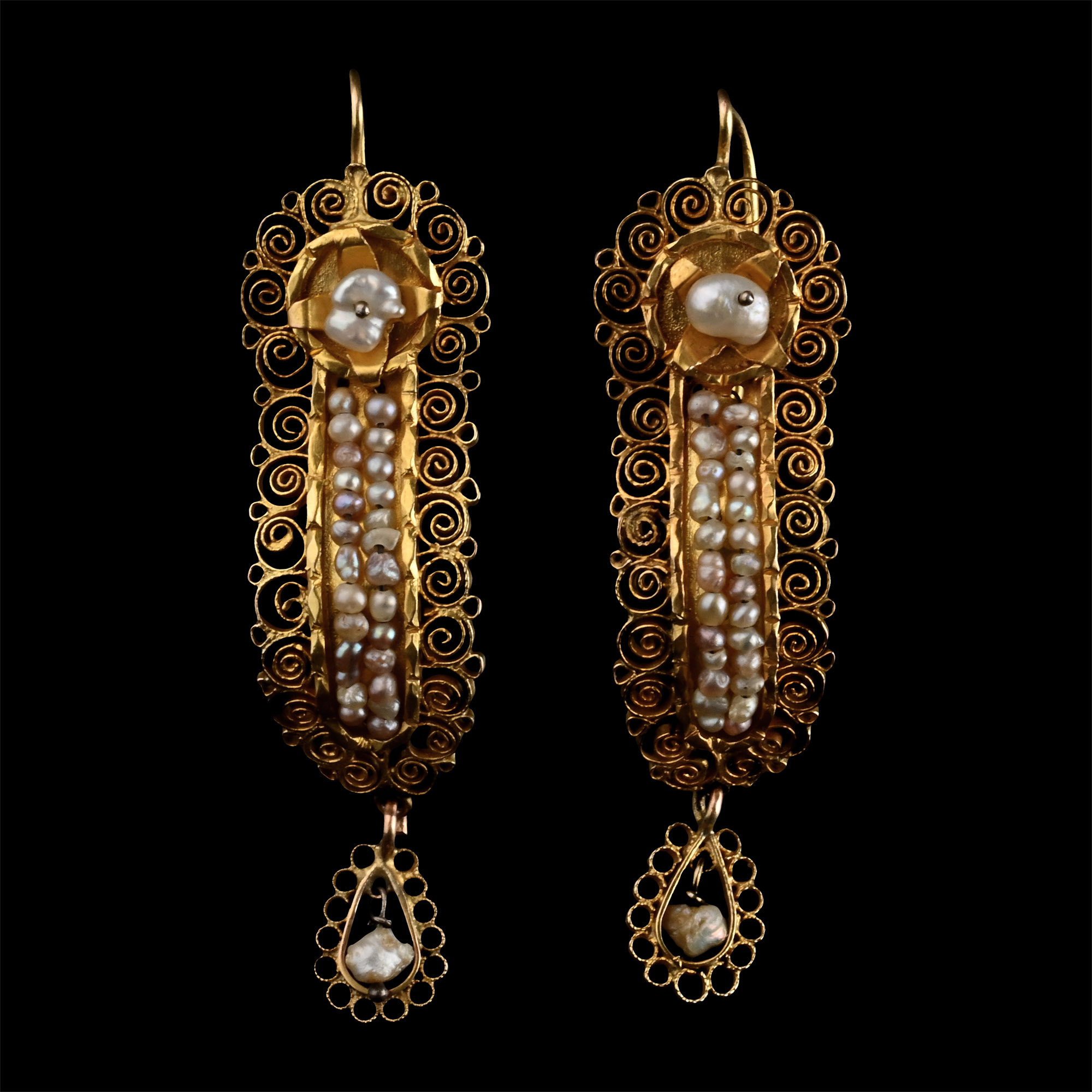Sicilian Gold Earrings with Pearls