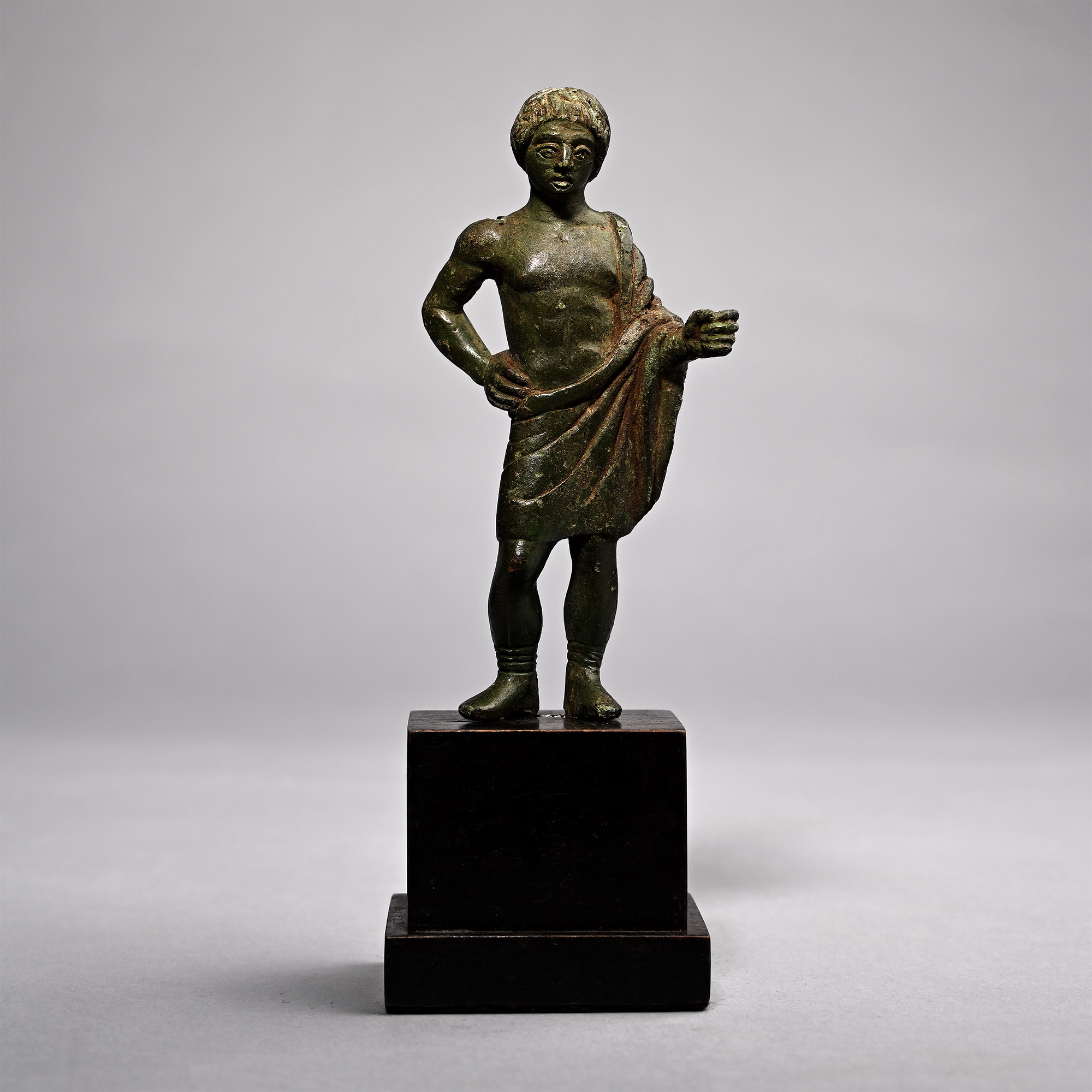 Etruscan Bronze Statuette of a Draped Hero