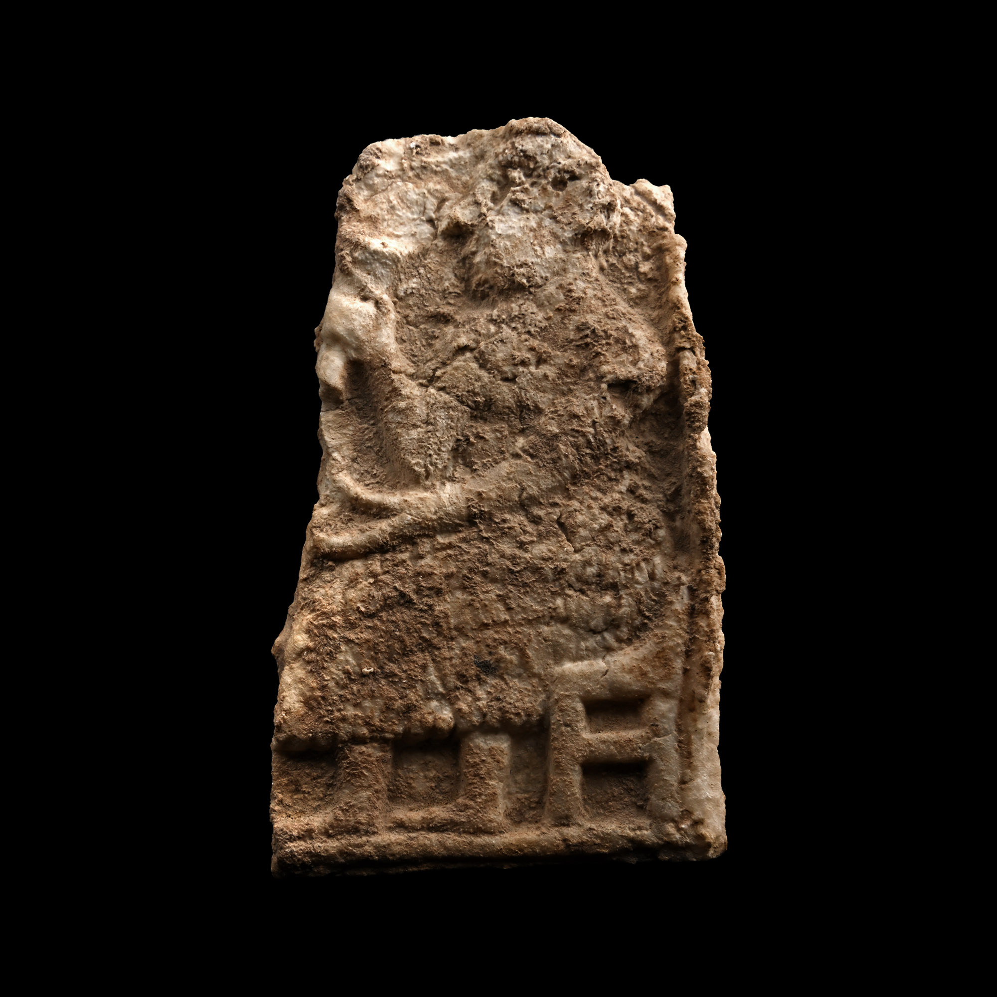 Sumerian Alabaster Plaque with Seated Man
