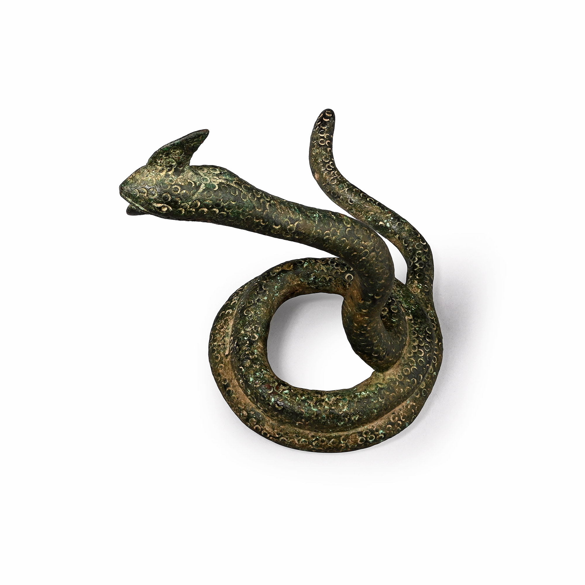Greek Bronze Statuette of a Coiled Rearing Snake