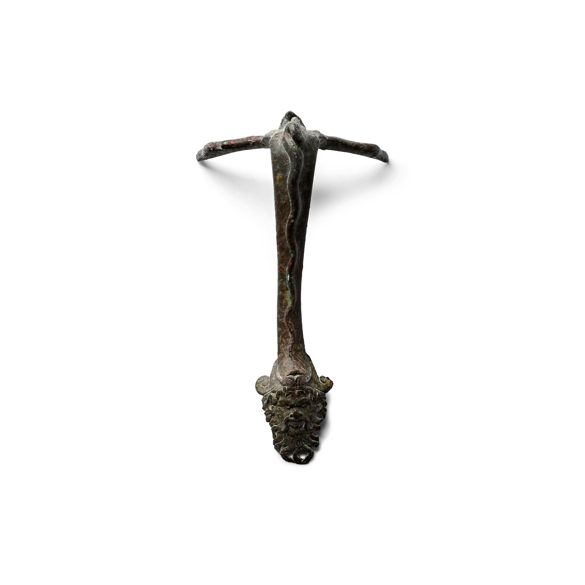 Roman Bronze Vessel Handle with Face