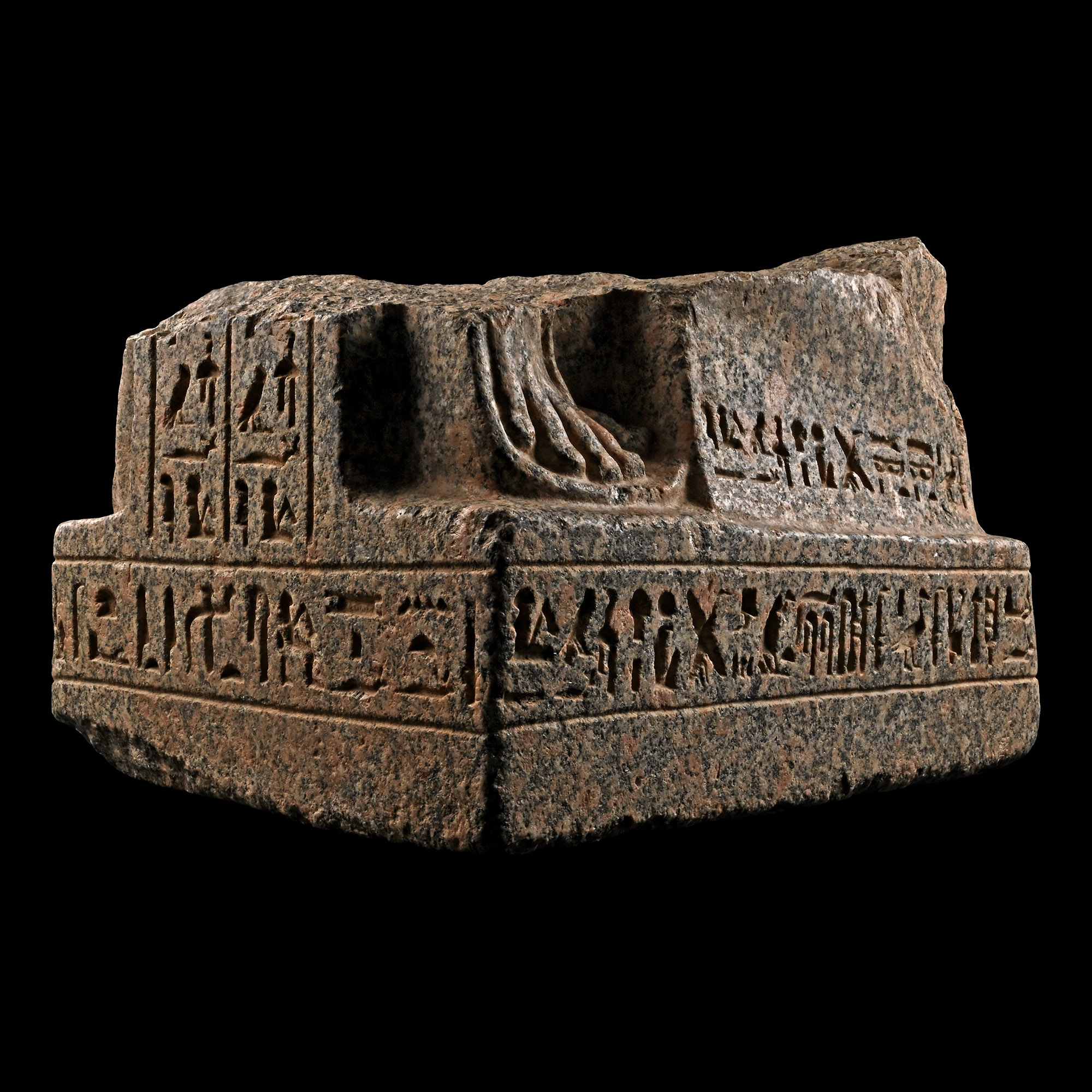 Monumental Egyptian Granite Statue Base with Hieroglyphics