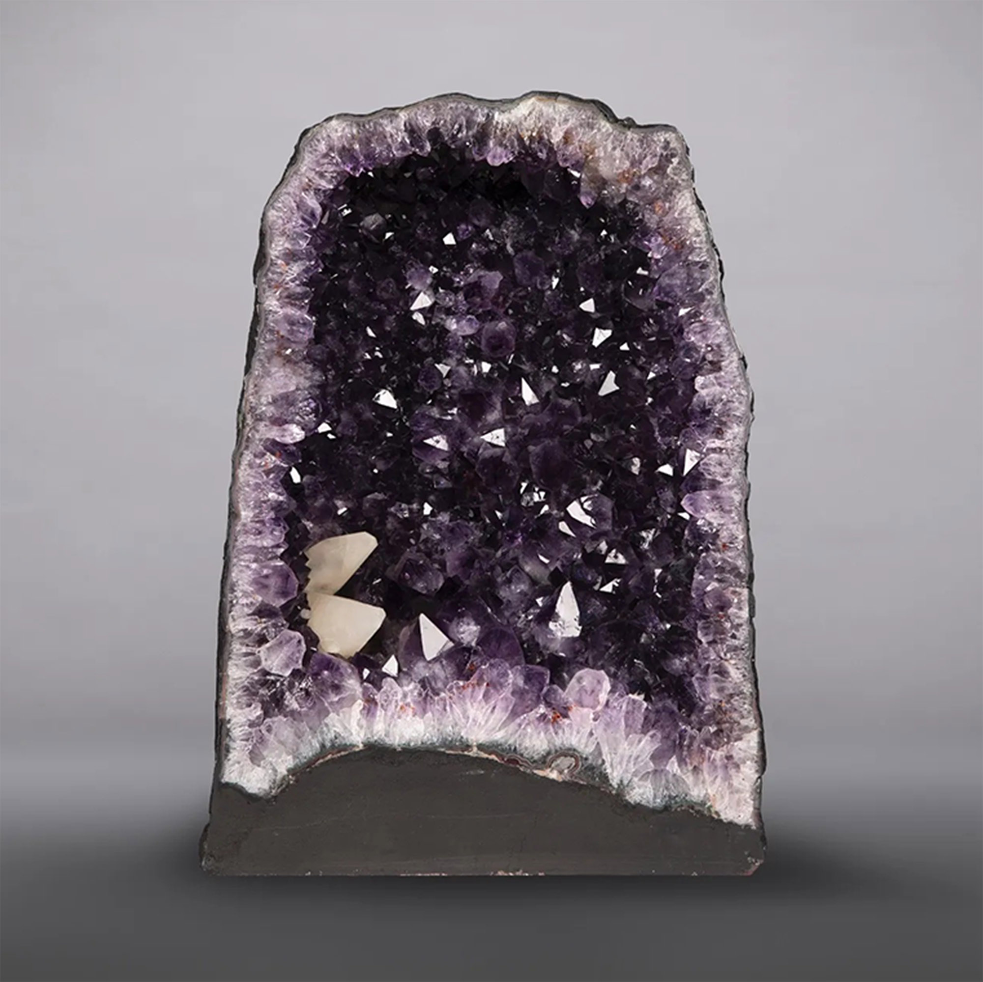 Cathedral Geode Half with Amethyst and Calcite Crystals