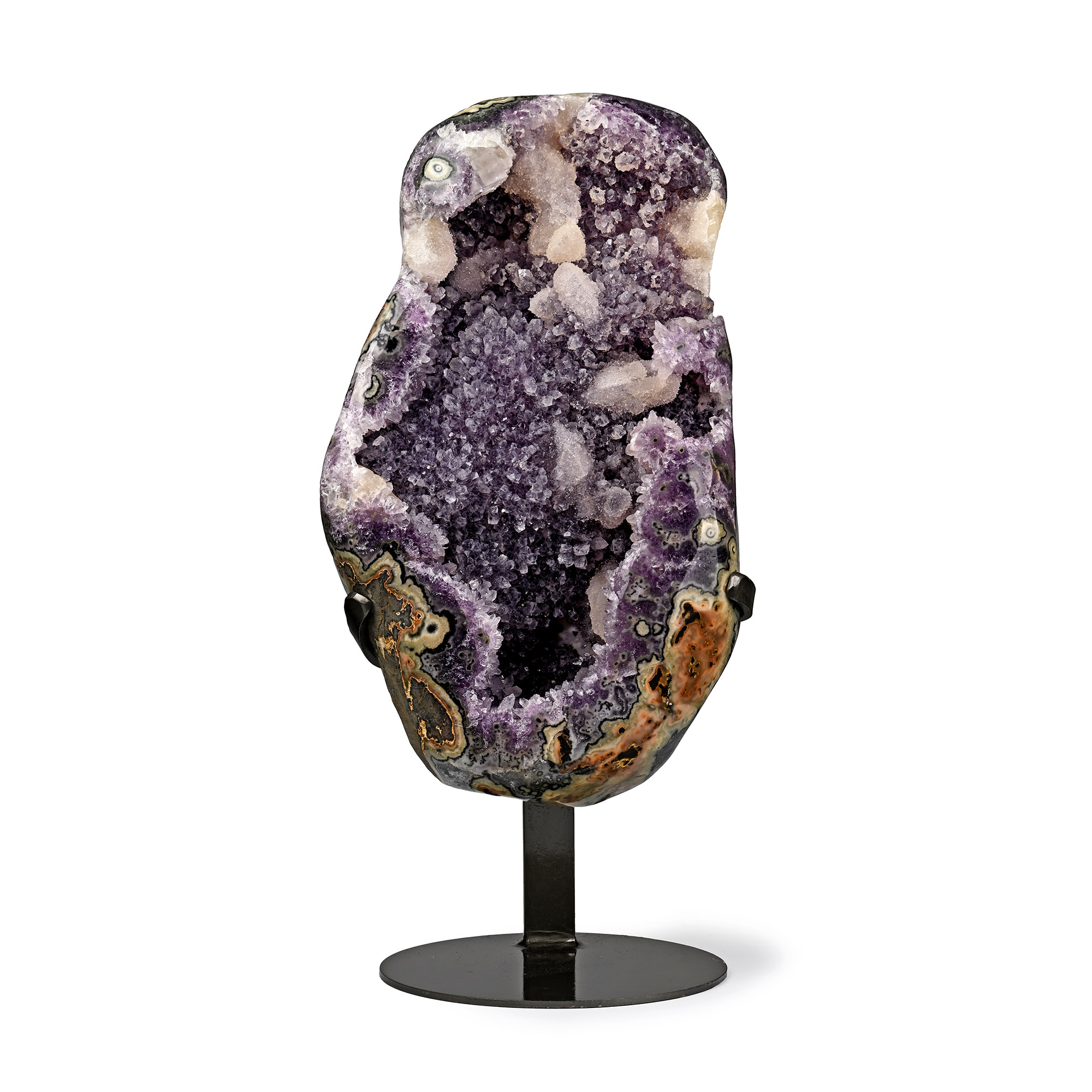 Agatised Amethyst Crystal Geode Section with Polished Exterior