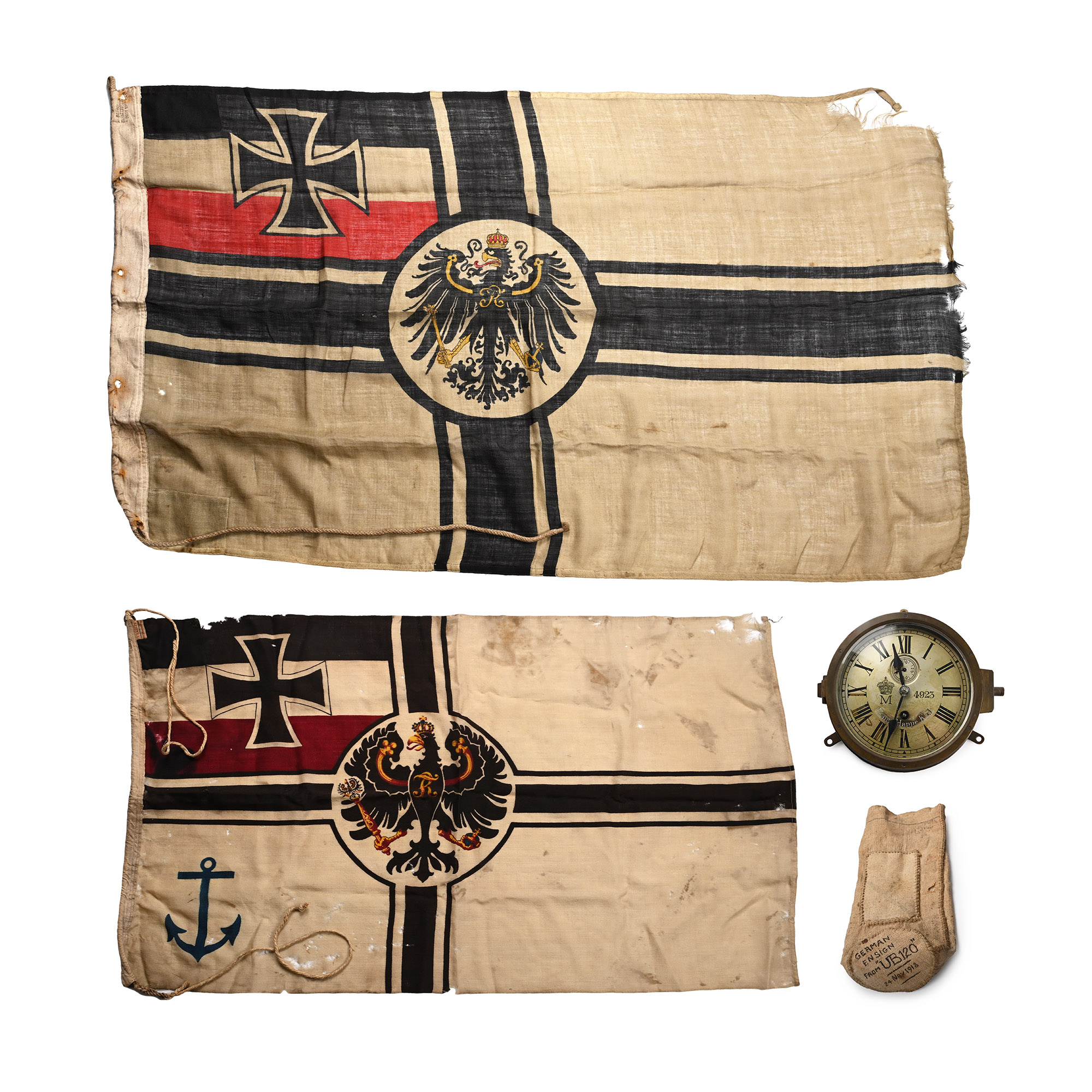 German WWI SM U-120 U-Boat Clock, Flag Sock and Flags