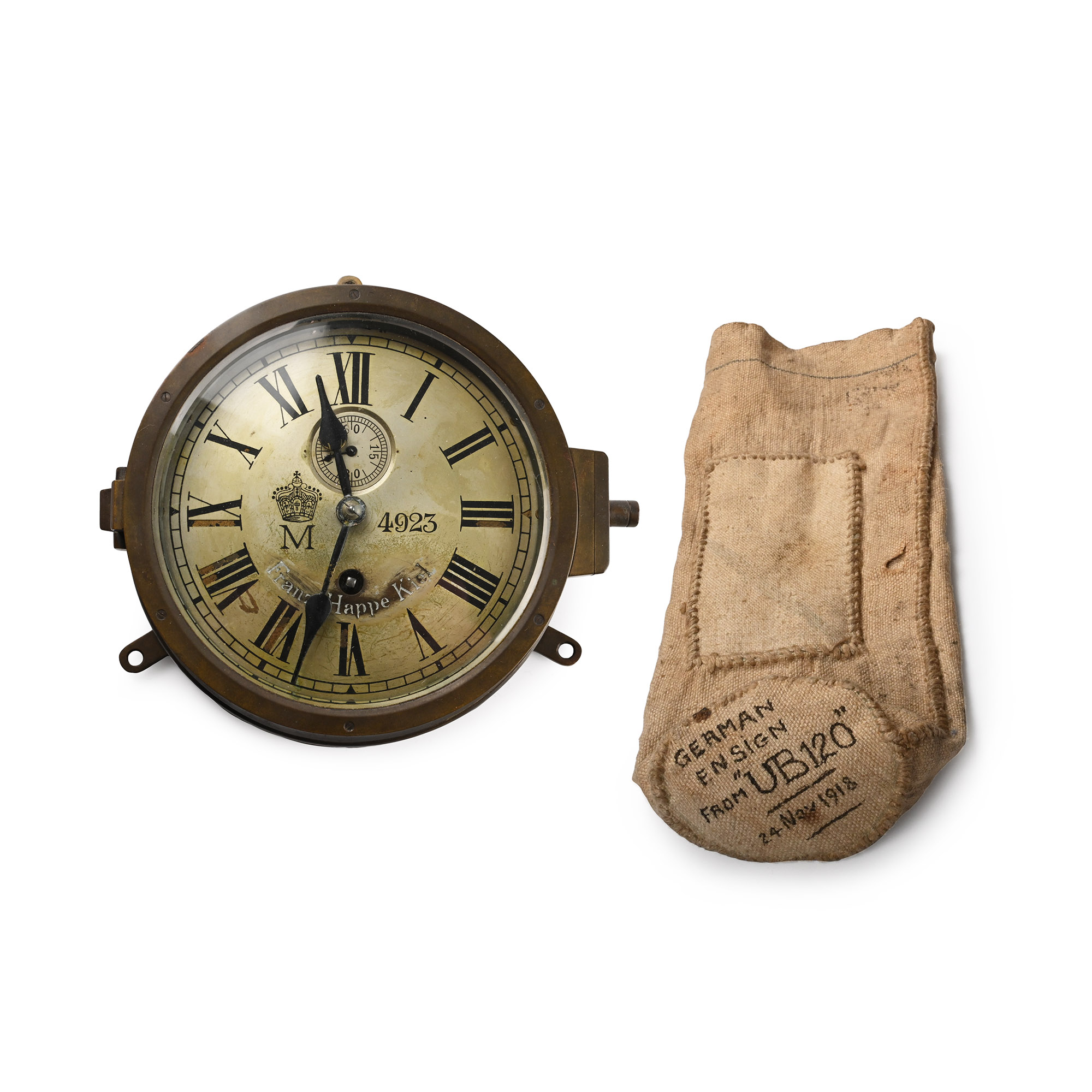 German WWI SM U-120 U-Boat Clock, Flag Sock and Flags