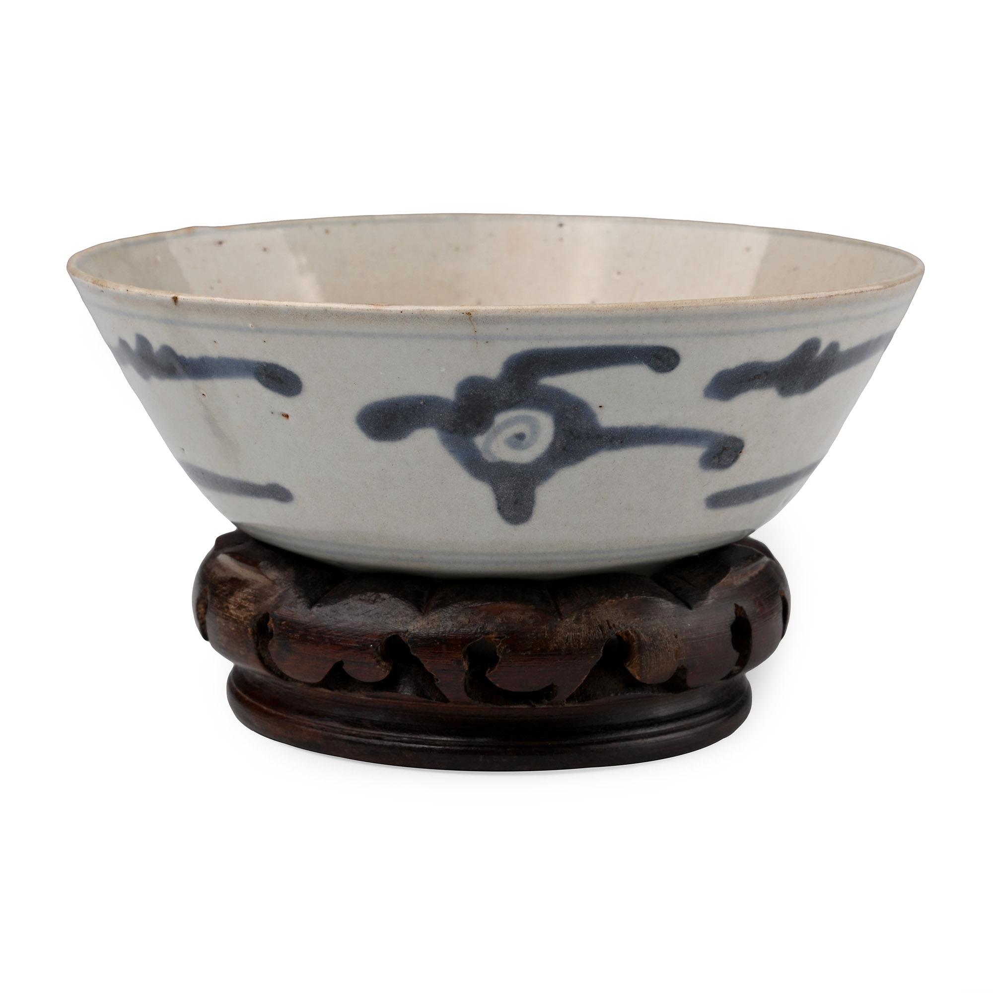 Chinese Blue and White Glazed Bowl with Stand