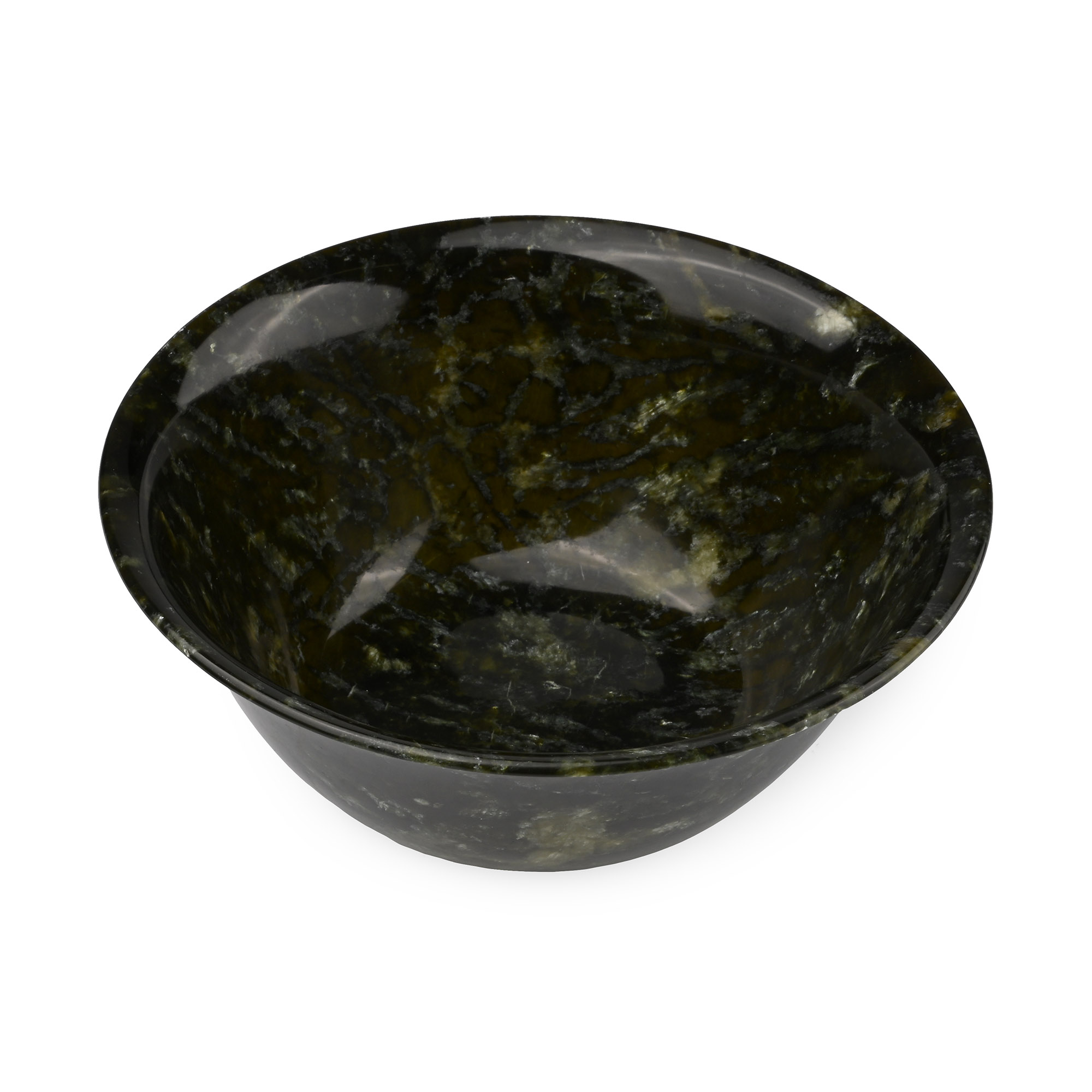 Chinese Carved Mottled Green Stone Bowl