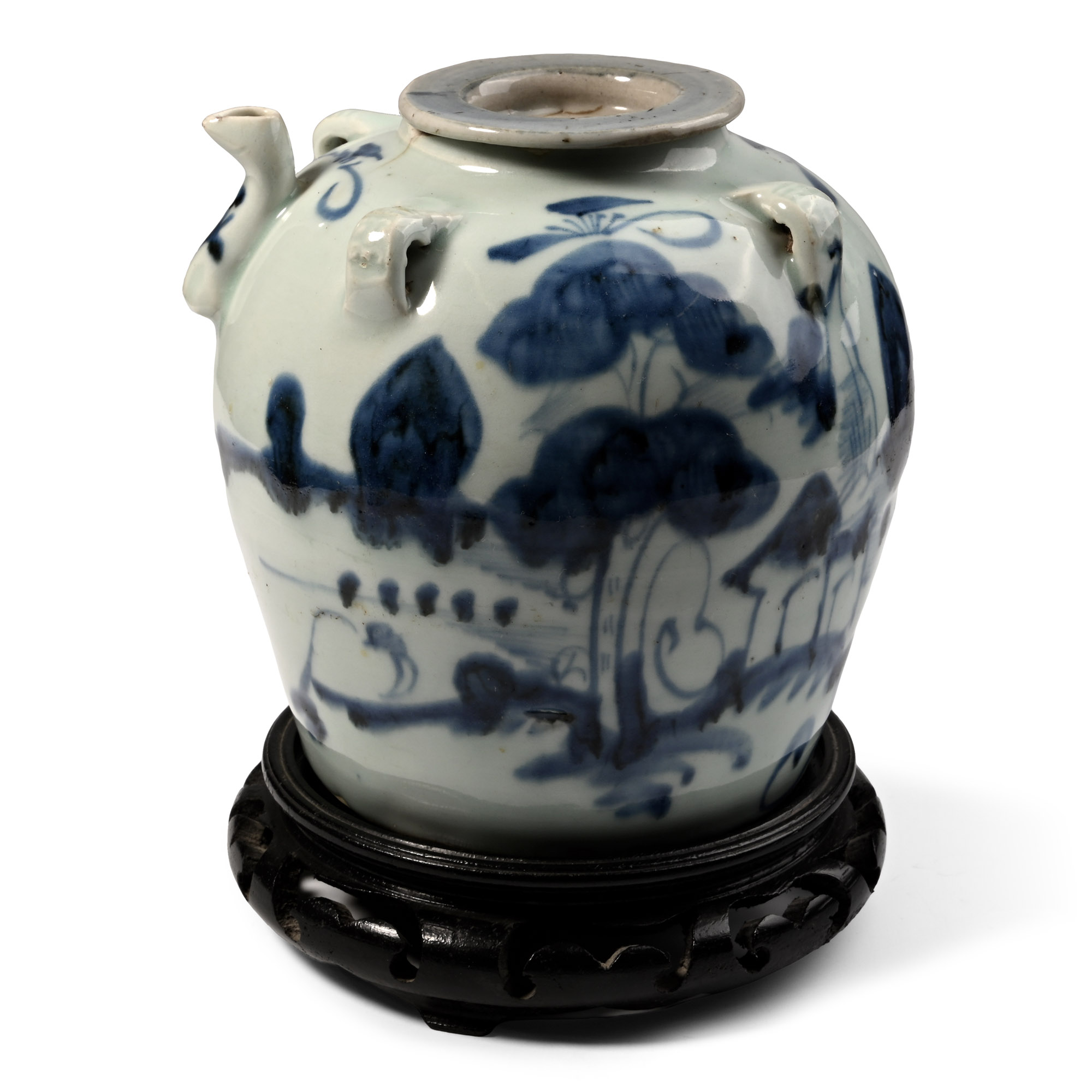 Chinese Blue and White Glazed Teapot with Stand