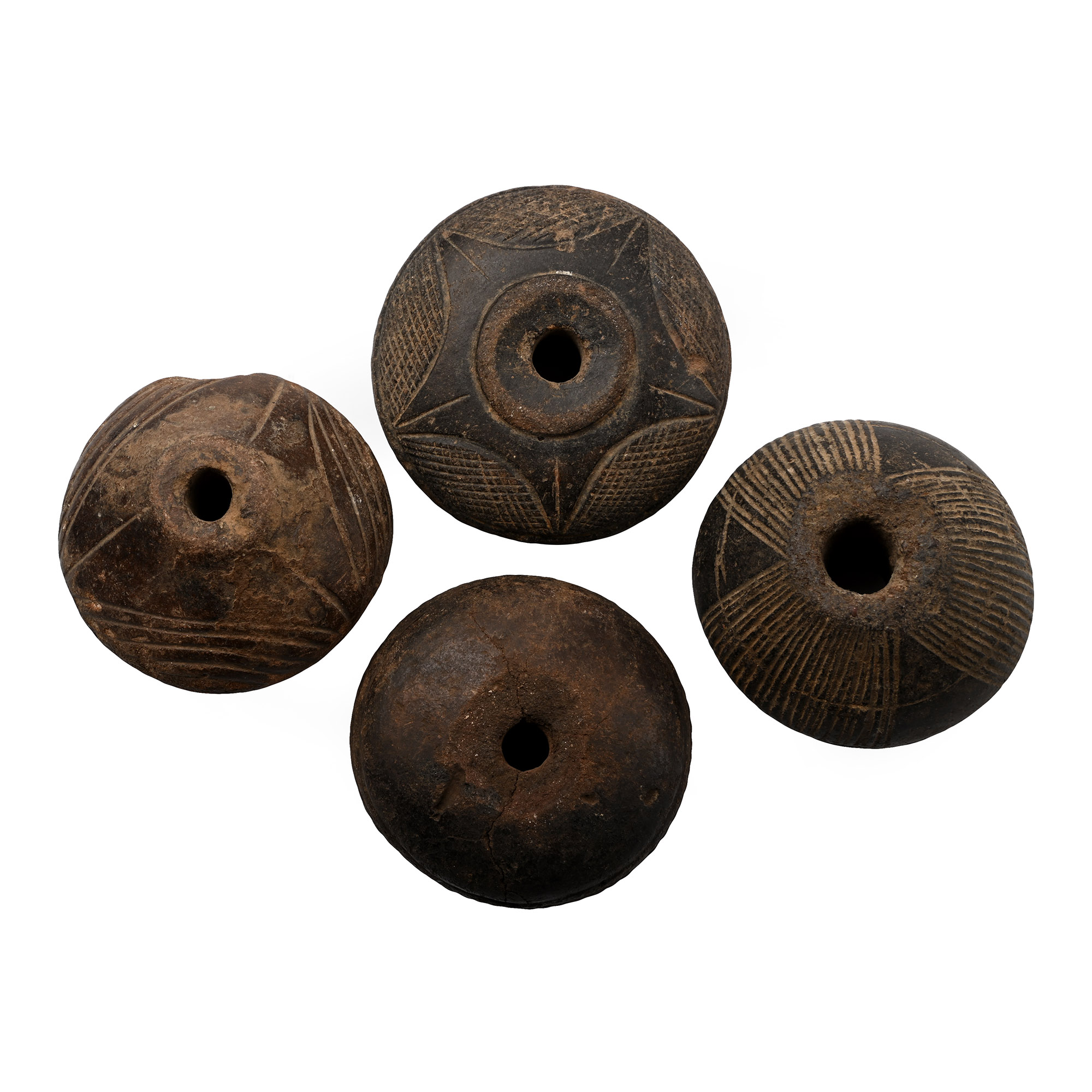African Decorated Clay Spindle Whorl Collection