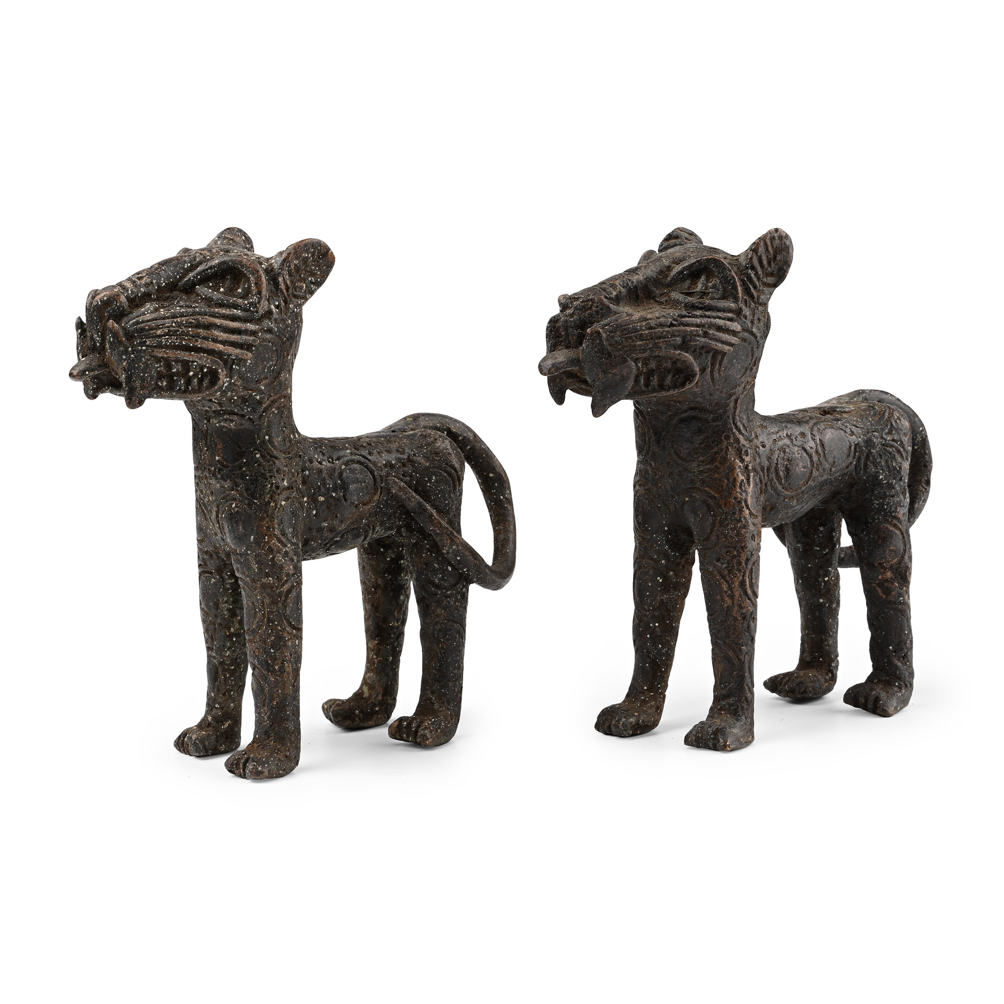 African Bronze Leopard Figure Pair