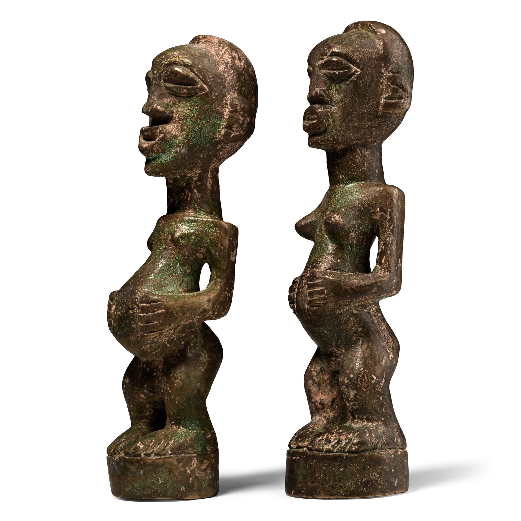 African Bronze Fertility Figure Pair